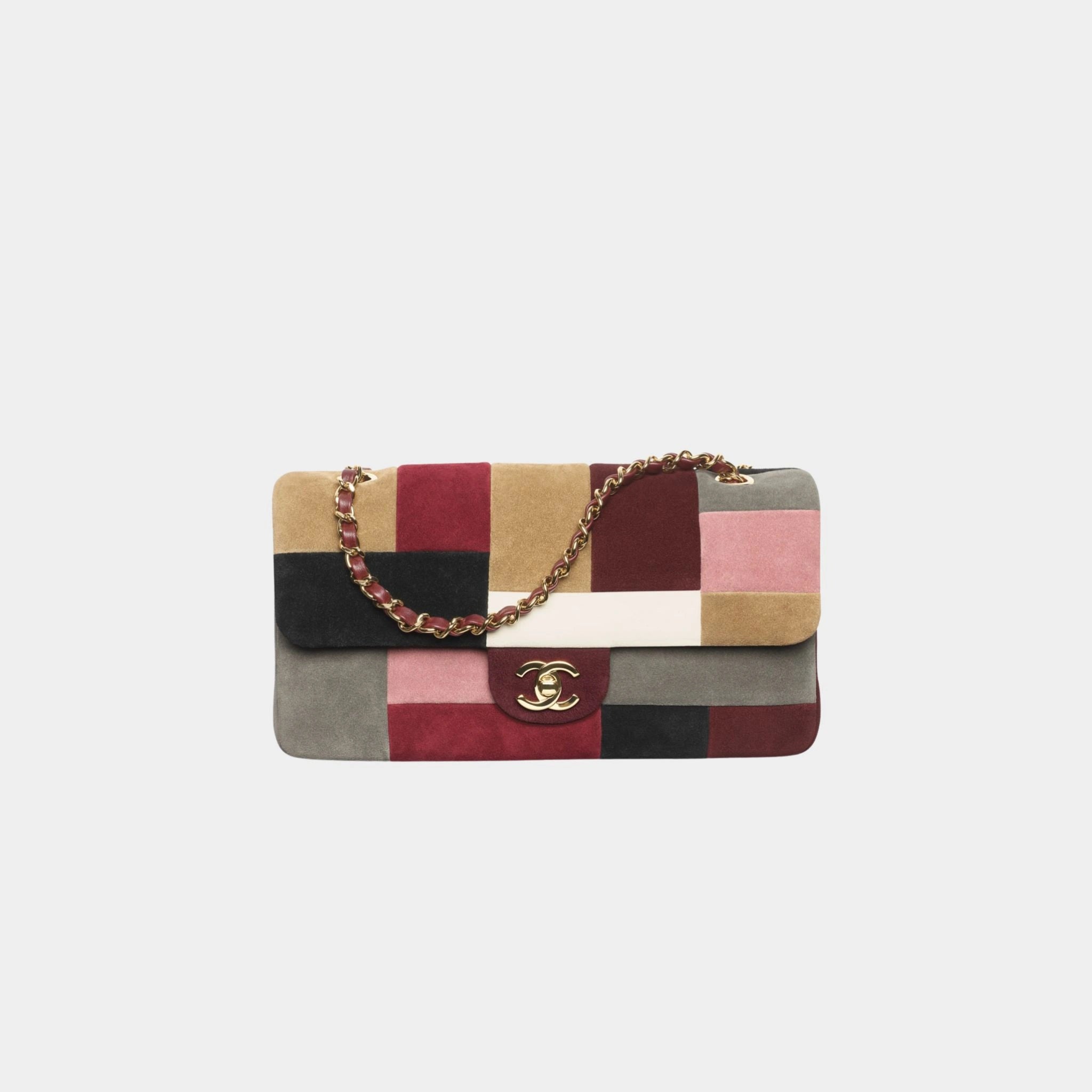 Flap Bag Suede Calfskin Patchwork & Gold-Tone Metal