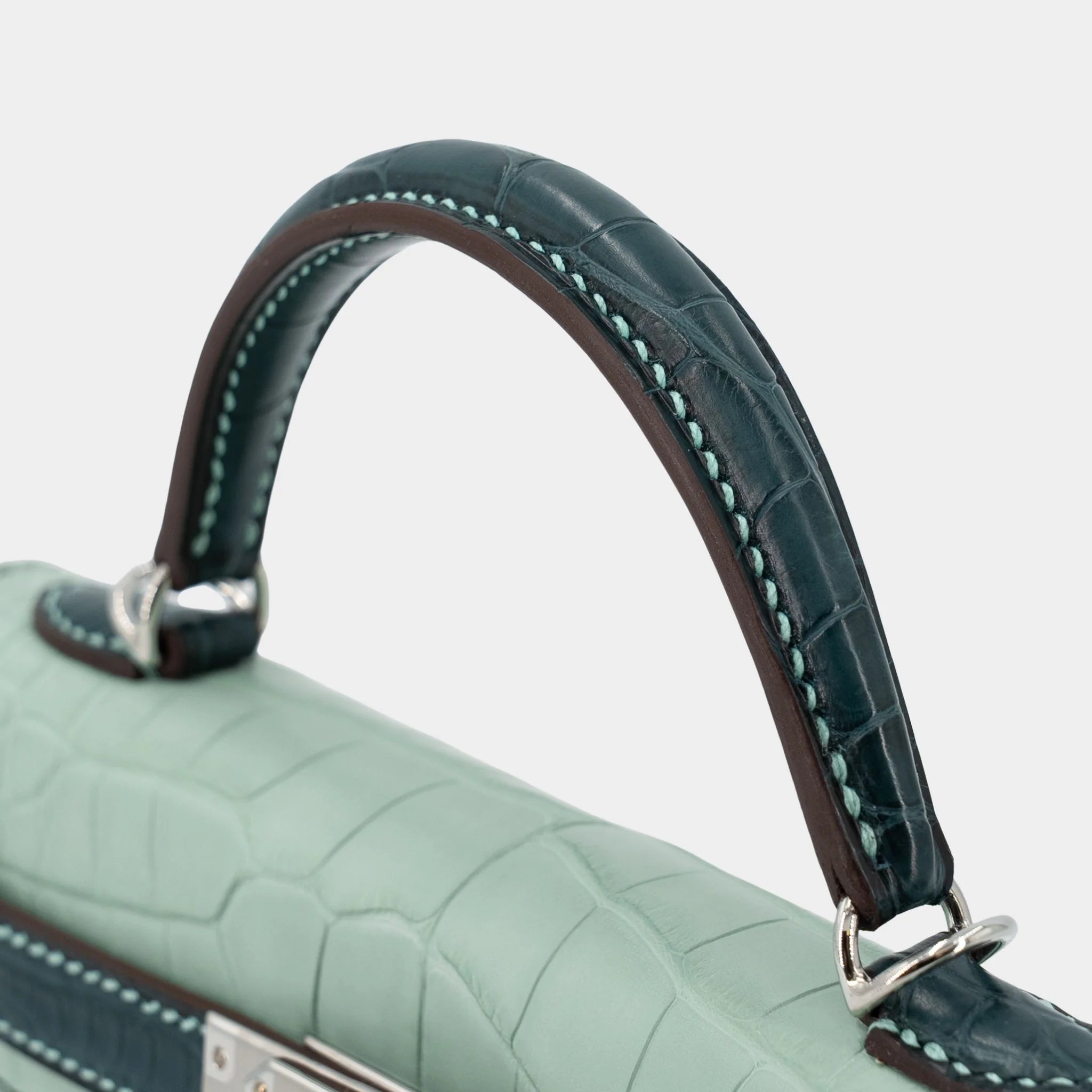 Kelly Mini Matte Alligator Vert d’Eau/Vert Cypress GHW, Handle