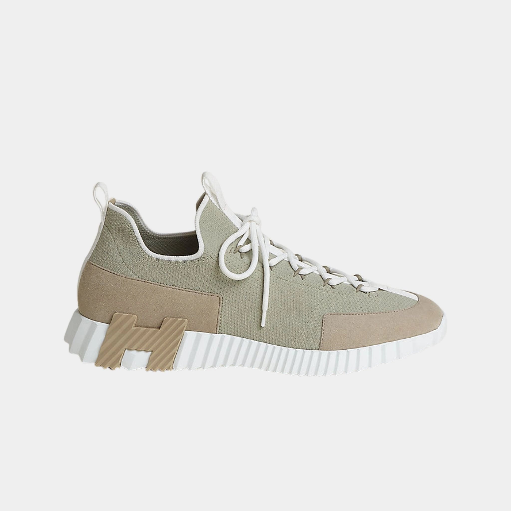 Hermes Lift Slip-On Sneaker Knit & Suede Goatskin ,Beige Esquisse, Side