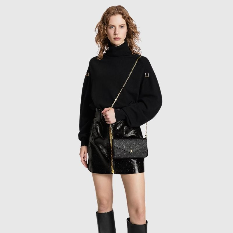 Louis Vuitton Félicie Pochette Handbag Monogram Empreinte Black Model View