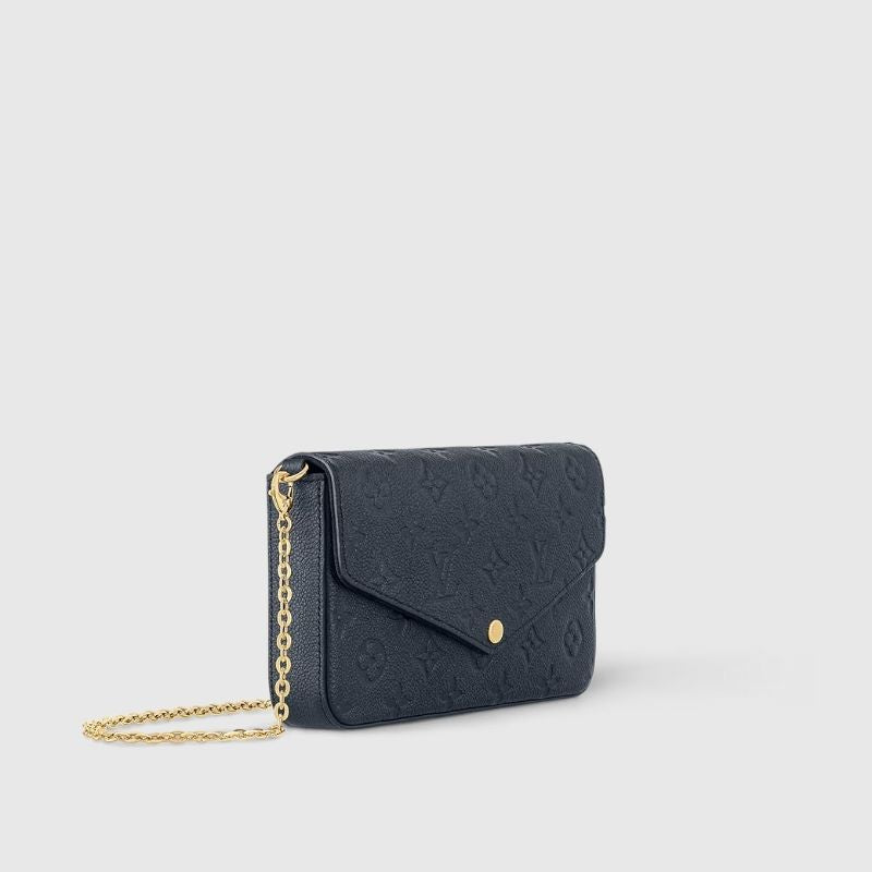 Louis Vuitton Félicie Pochette Handbag Monogram Empreinte Navy Side View