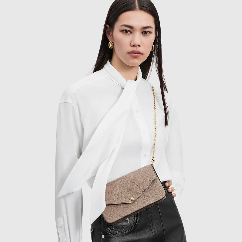 Louis Vuitton Félicie Pochette Handbag Monogram Empreinte Tourterelle Model View