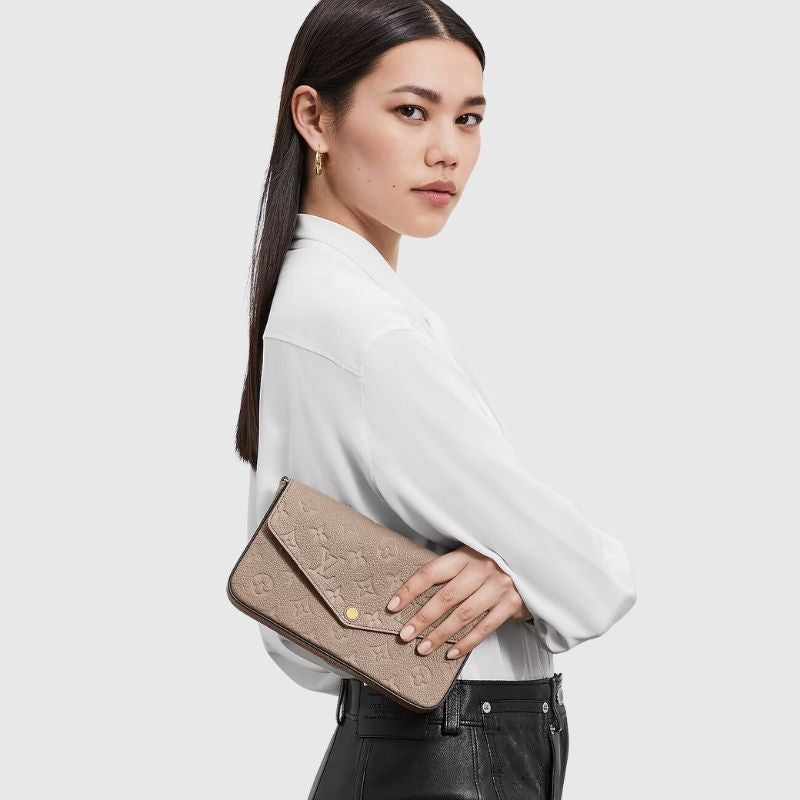 Louis Vuitton Félicie Pochette Handbag Monogram Empreinte Tourterelle Model View 2