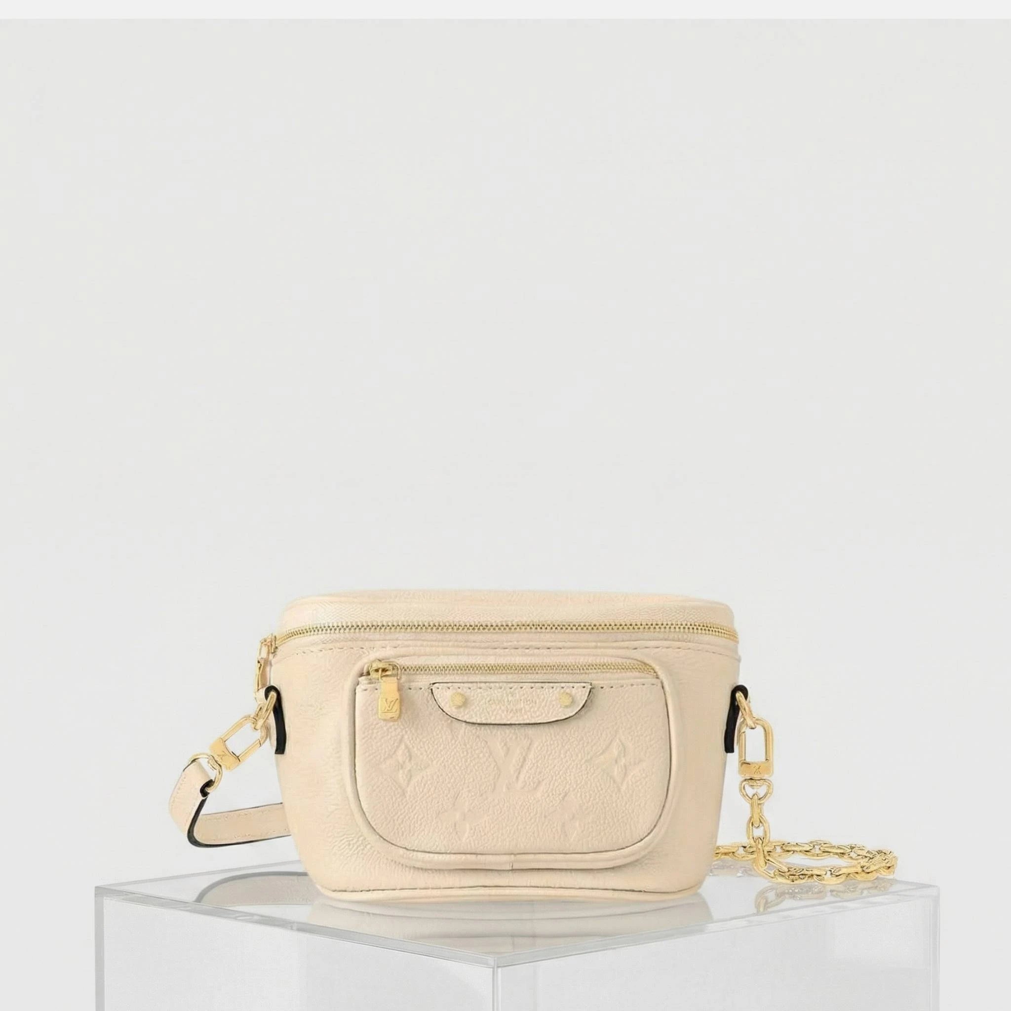 Louis Vuitton Mini Bumbag Handbag Supple Grained Cowhide Leather, Cream, Front