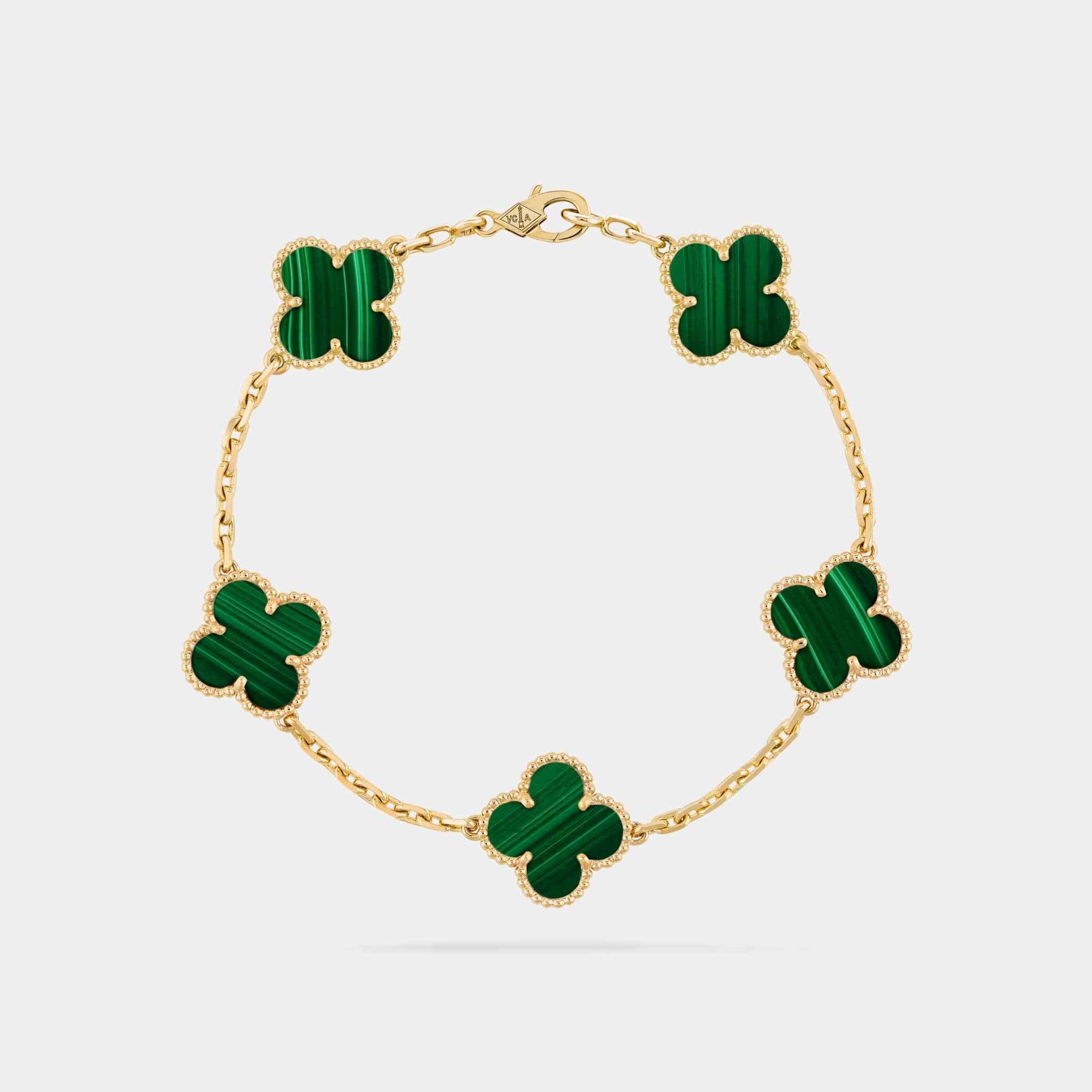 Van Cleef & Arpels Alhambra Gold Motifs Bracelet Malachite , Linked View