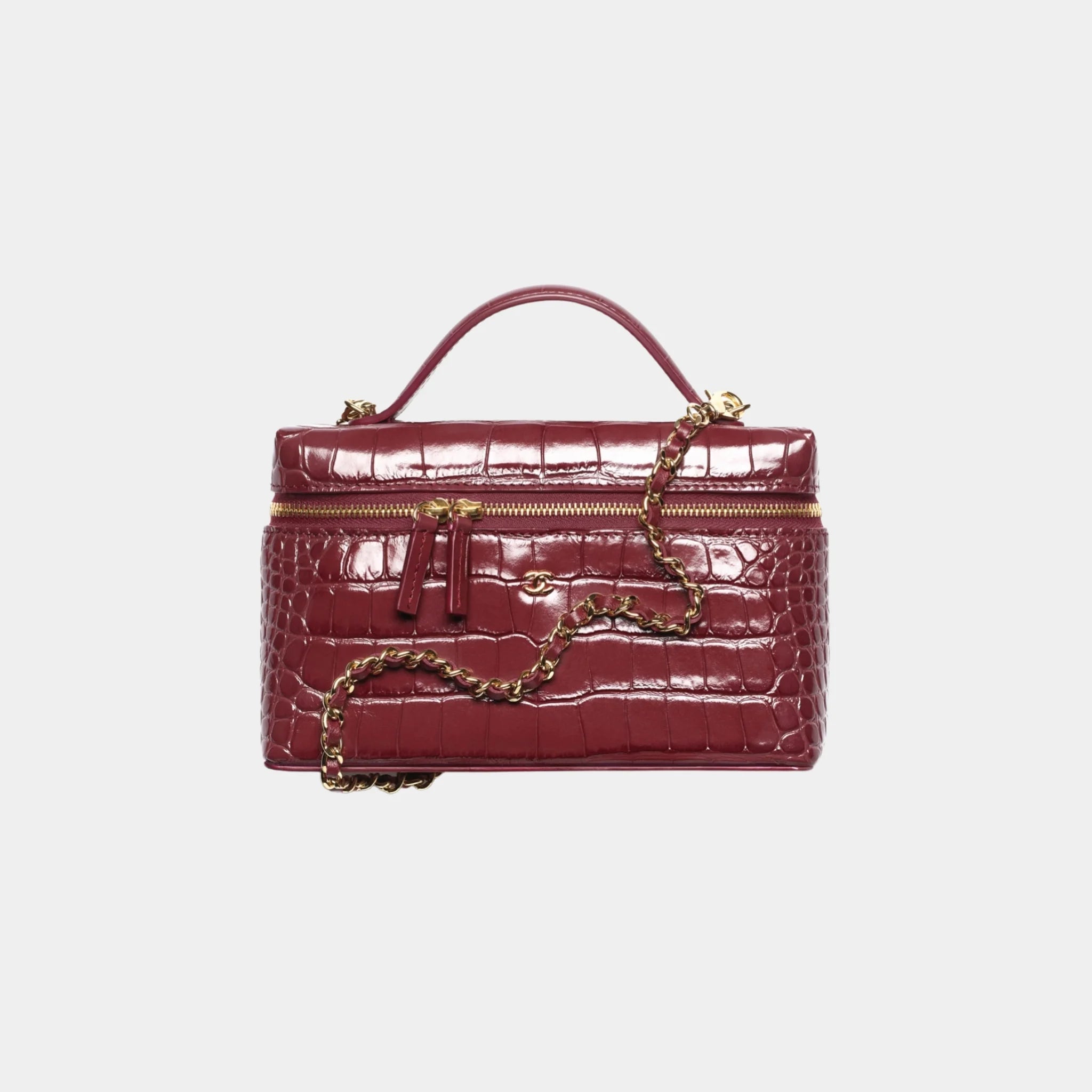 Vanity with Chain in Dark Burgundy Crocodile Embossed Calfskin