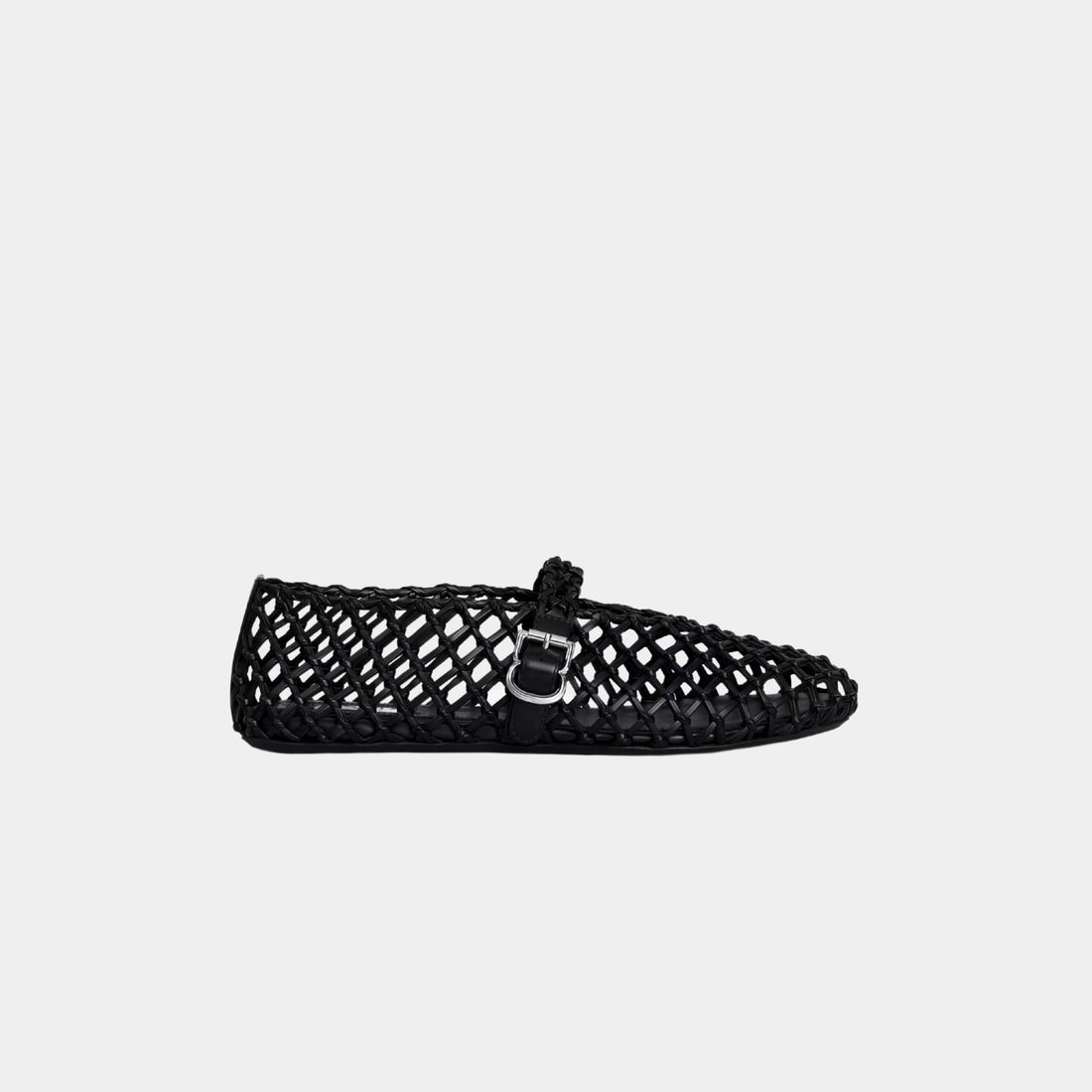 Alaia Ballet Flats In Braided Calfskin, Black, Side