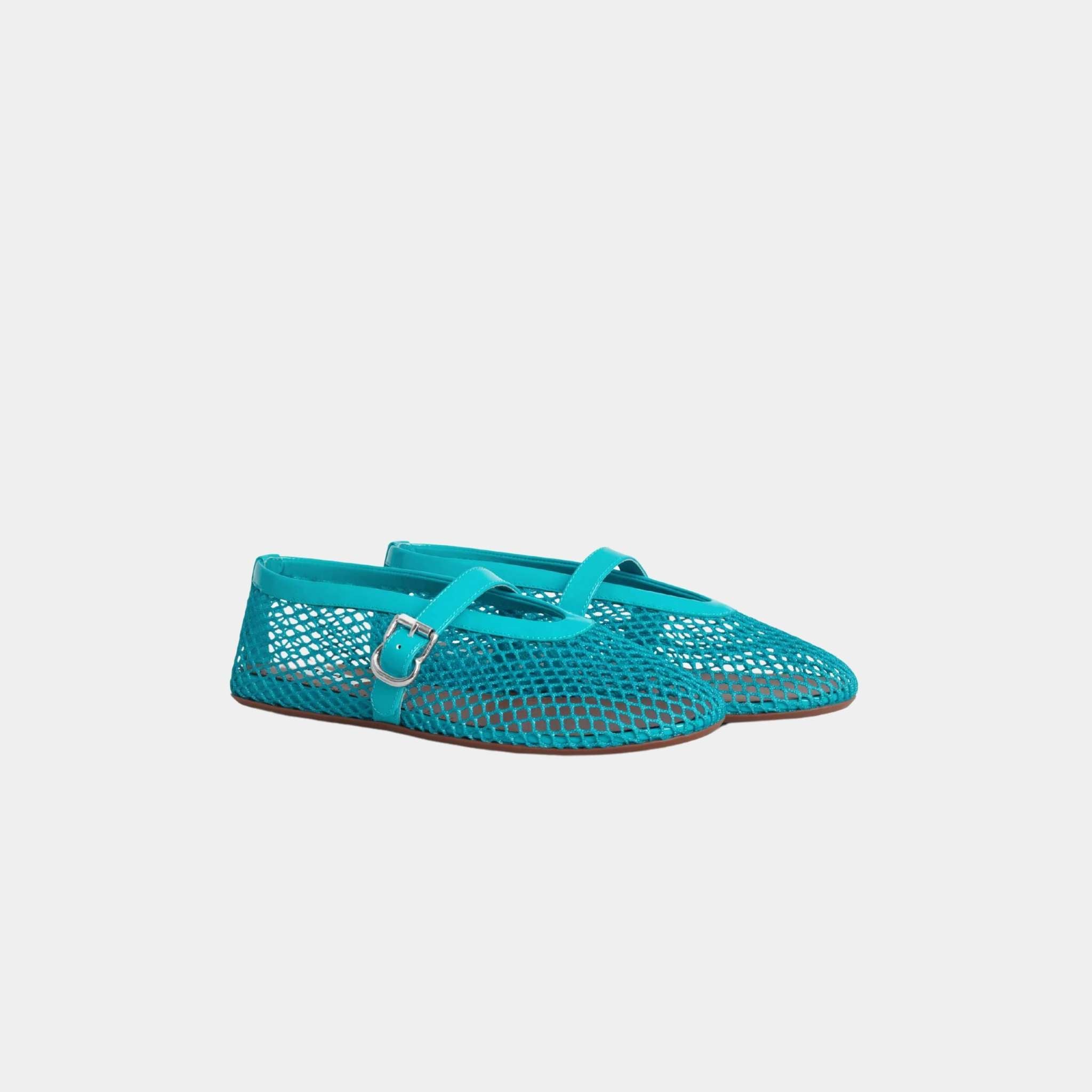 Alaia Ballet Flats In Classic Fishnet, Amazonite, Front