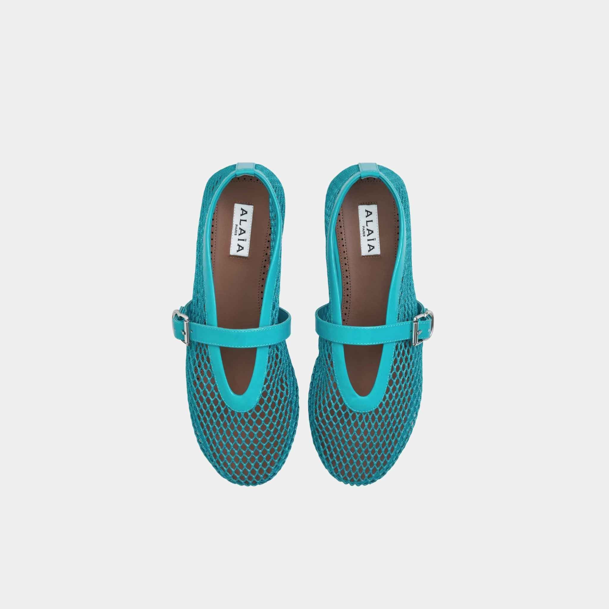 Alaia Ballet Flats In Classic Fishnet, Amazonite, Top