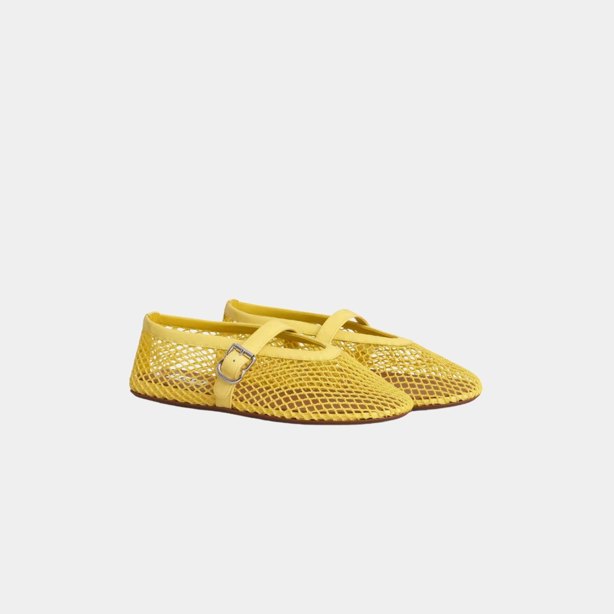 Alaia Ballet Flats In Classic Fishnet, Lemon Yellow, Front