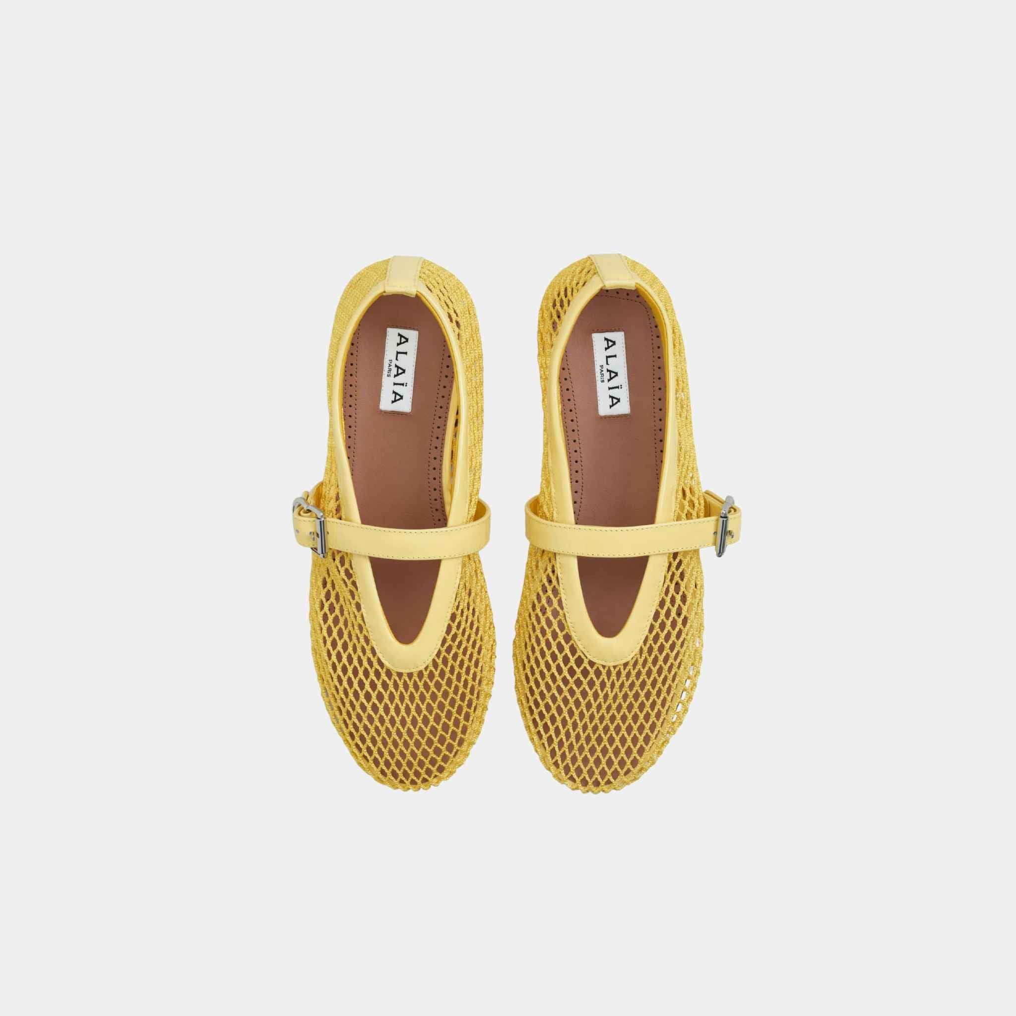 Alaia Ballet Flats In Classic Fishnet, Lemon Yellow, Top