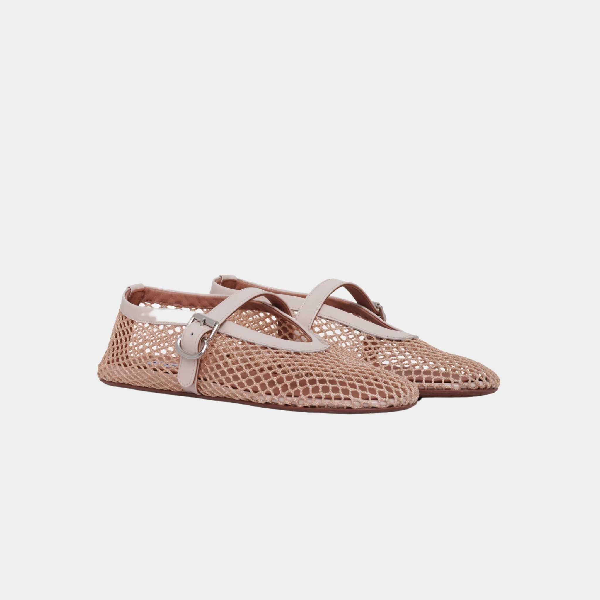Alaia Ballet Flats In Fishnet, Nude, Front