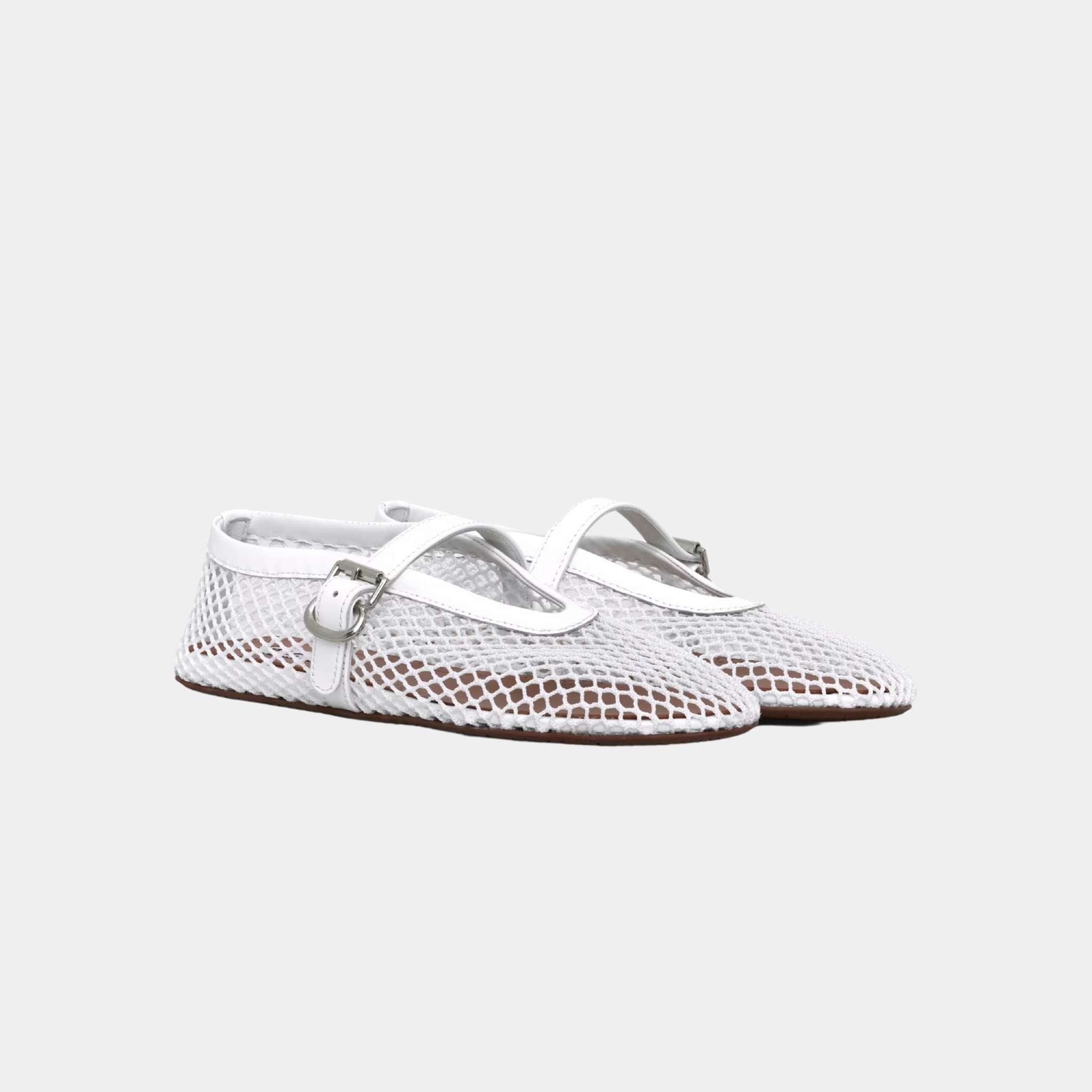 Alaia Ballet Flats In Fishnet, White, Front