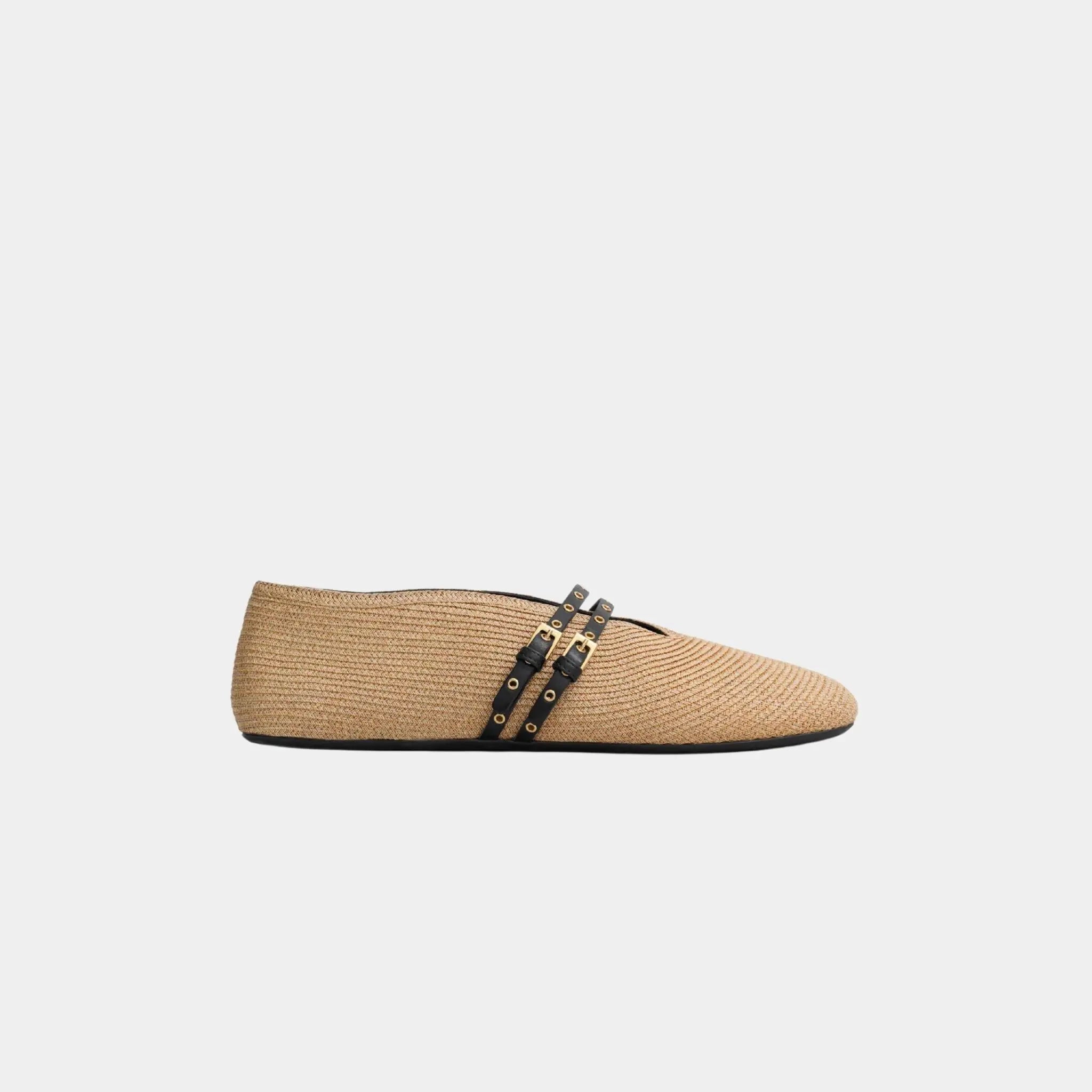 Alaia Ballet Flats in Paper Straw, Naturel, Side