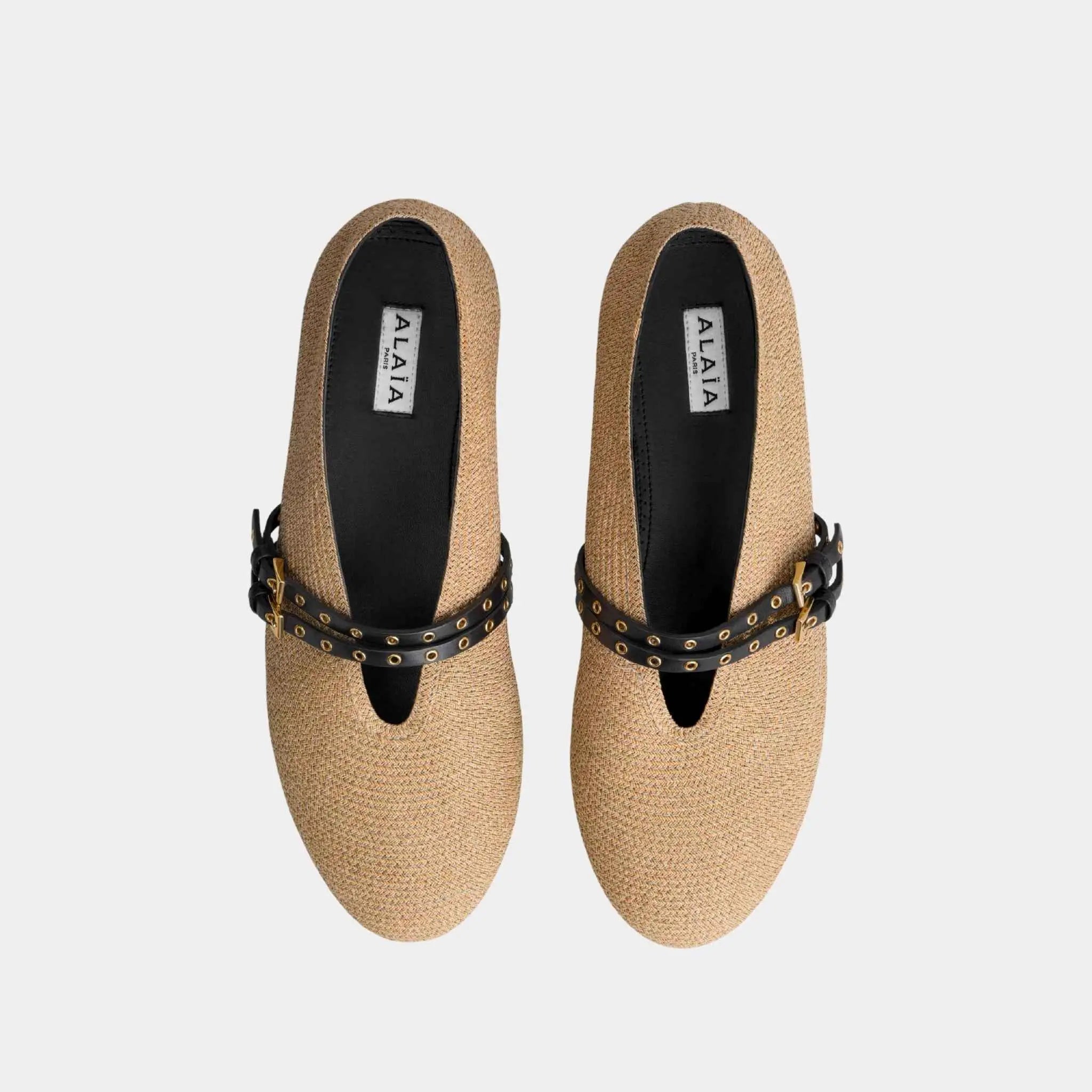 Alaia Ballet Flats in Paper Straw, Naturel, Top
