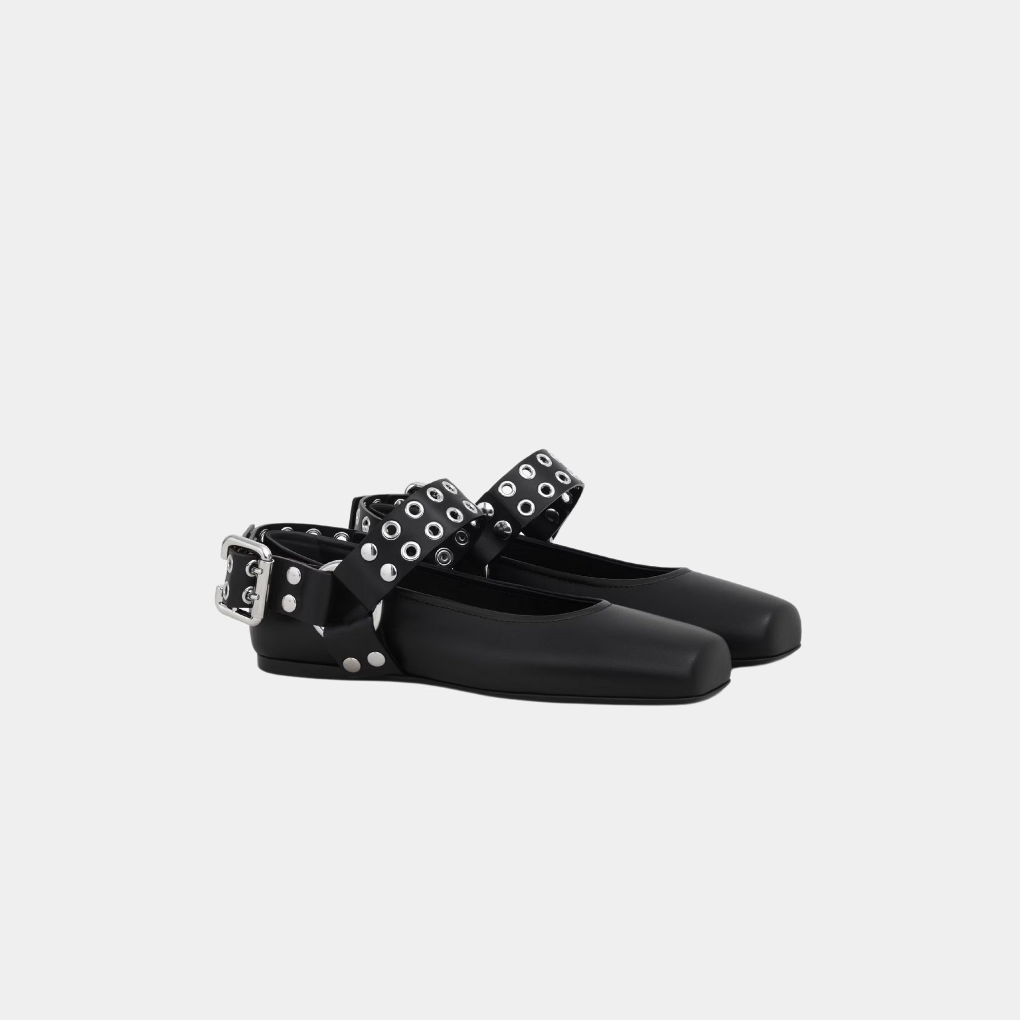 Alaia Biker Ballet Flats In Calfskin, Black, Front