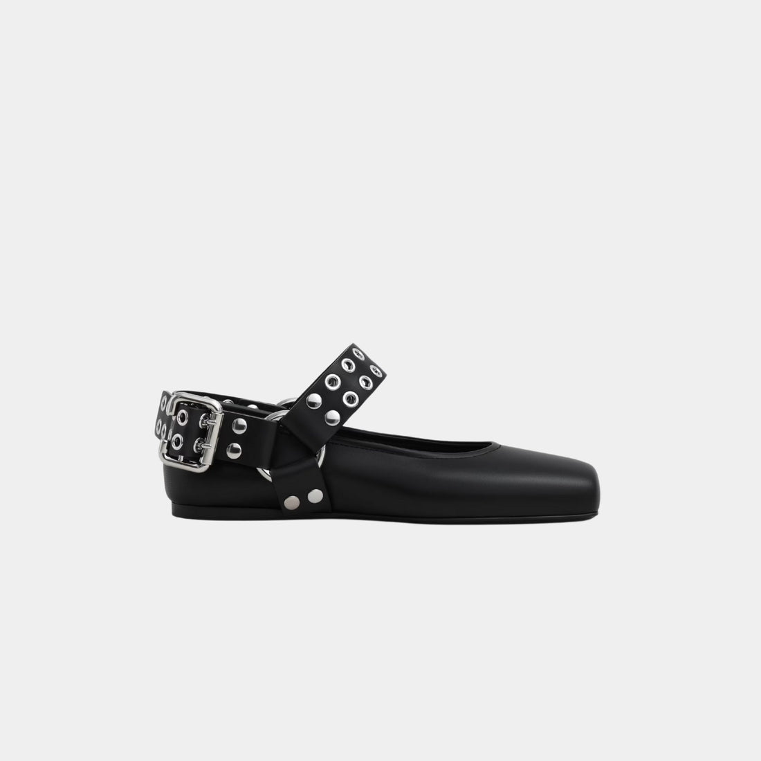 Alaia Biker Ballet Flats In Calfskin, Black, Side