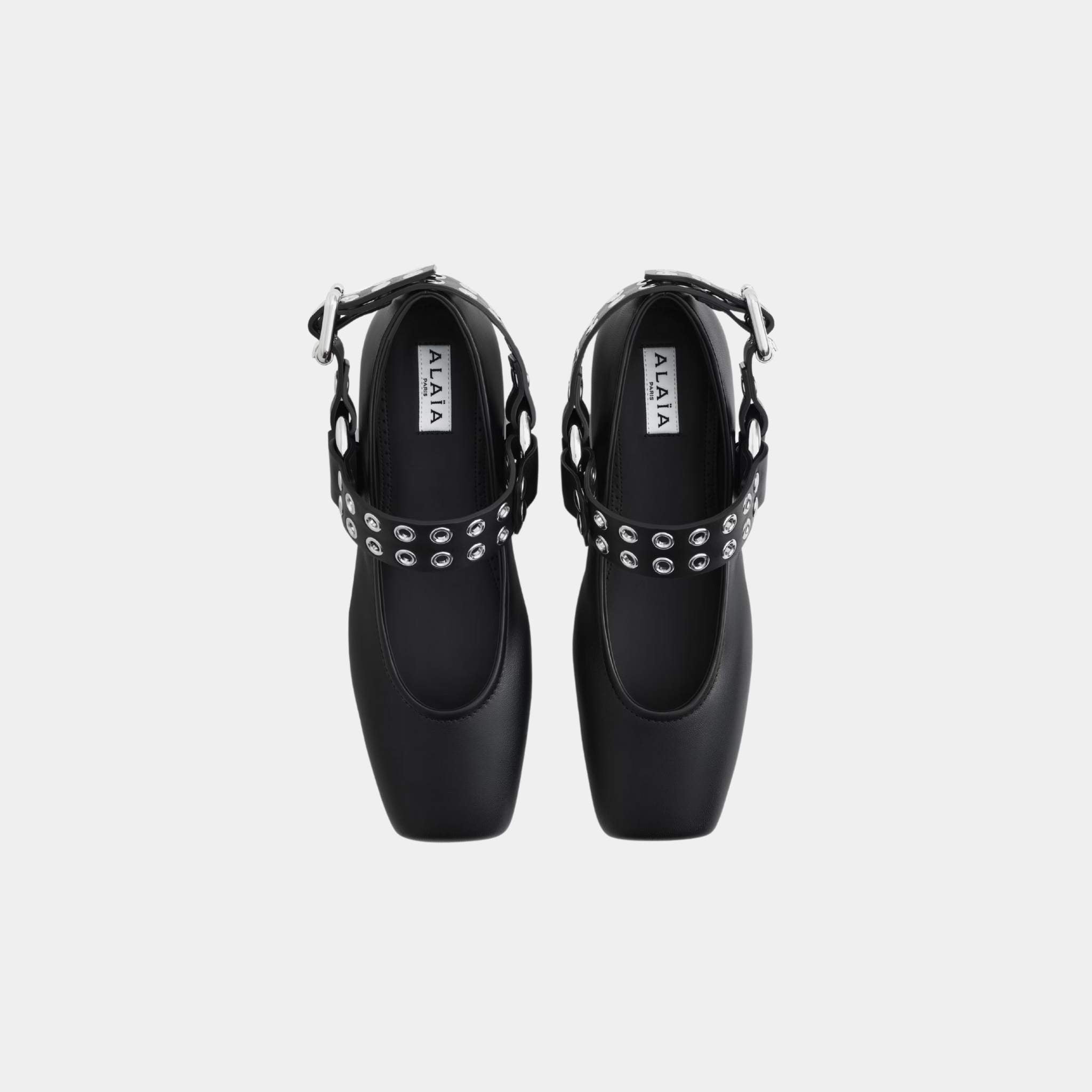 Alaia Biker Ballet Flats In Calfskin, Black, Top