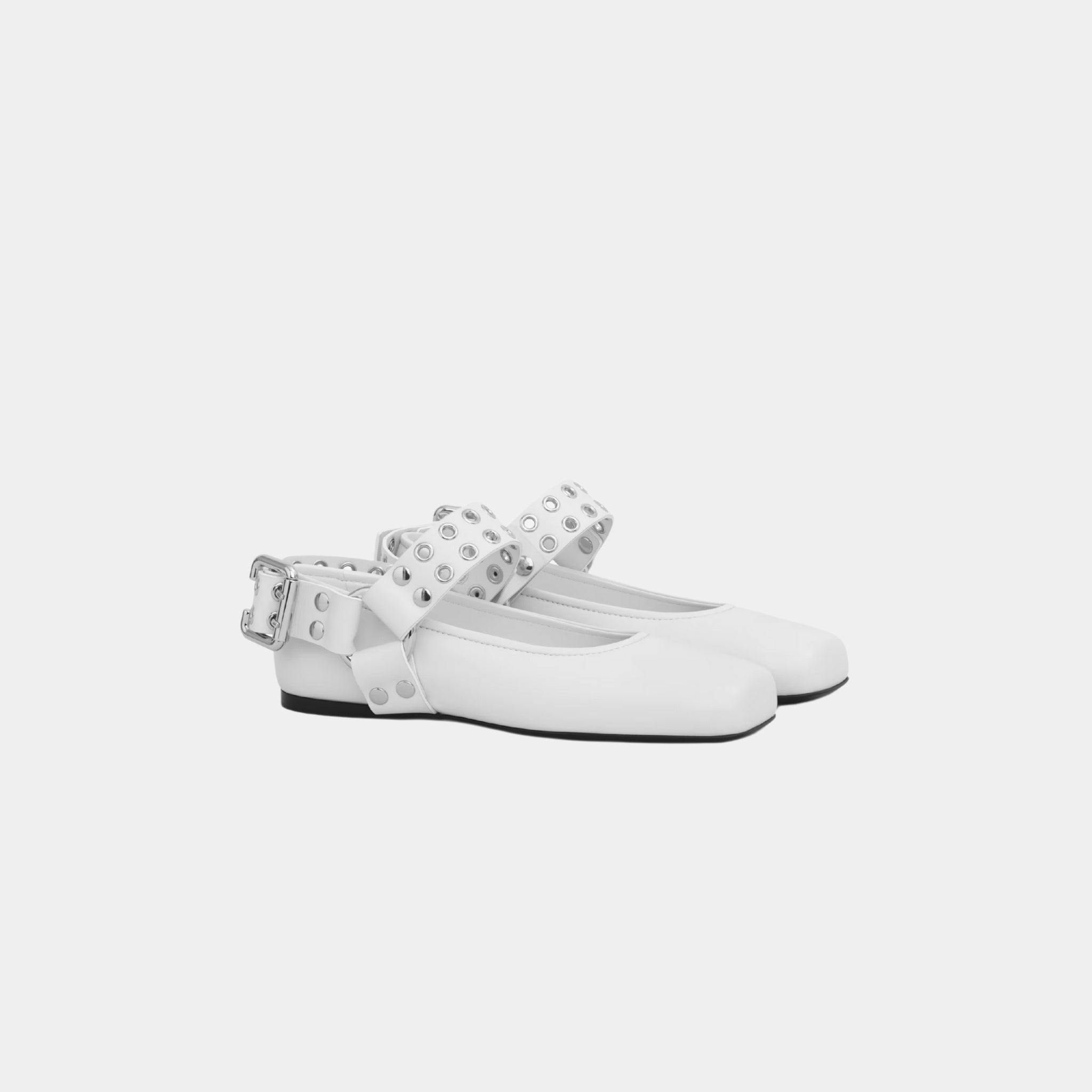 Alaia Biker Ballet Flats In Calfskin, White, Front