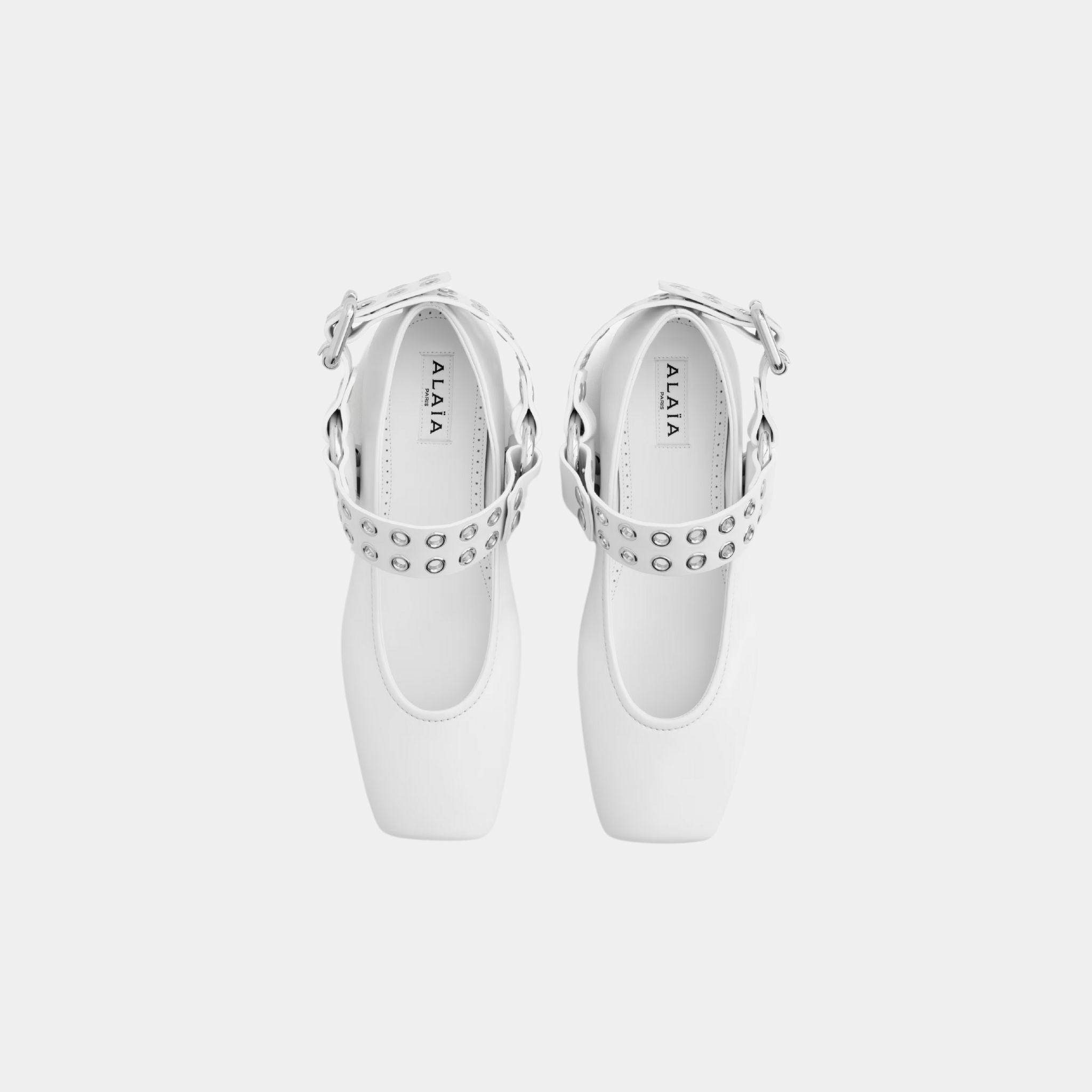Alaia Biker Ballet Flats In Calfskin, White, Top