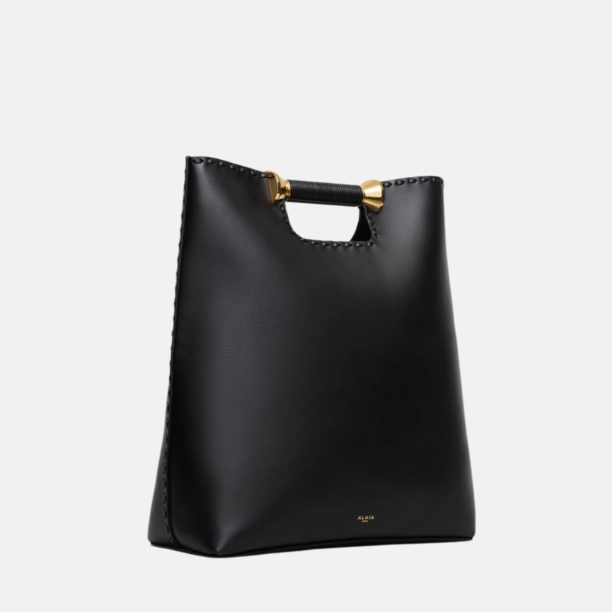 Alaia Bobine Tote Bag In Calfskin, Black, Side
