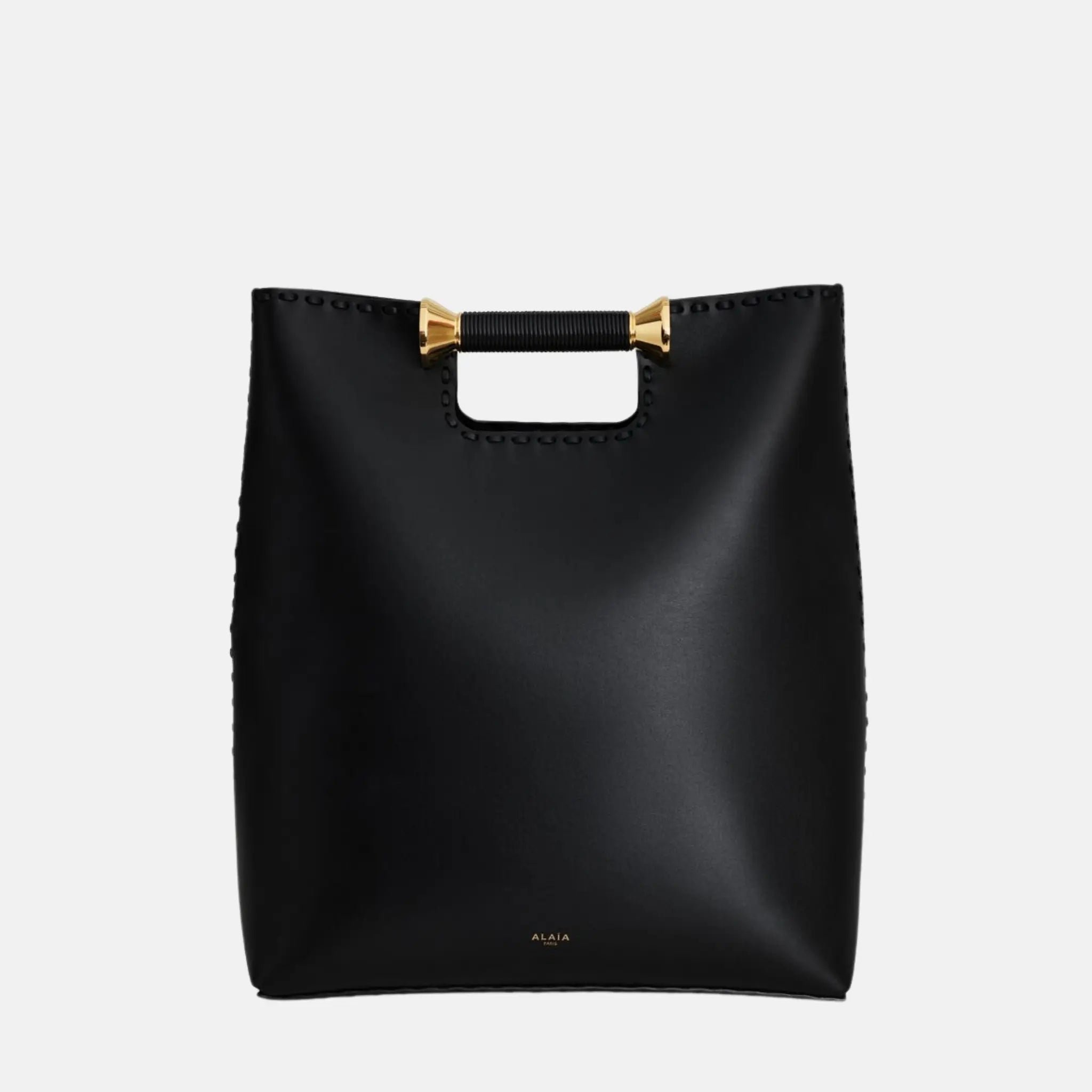 Alaia Bobine Tote Bag In Calfskin, Black, Front