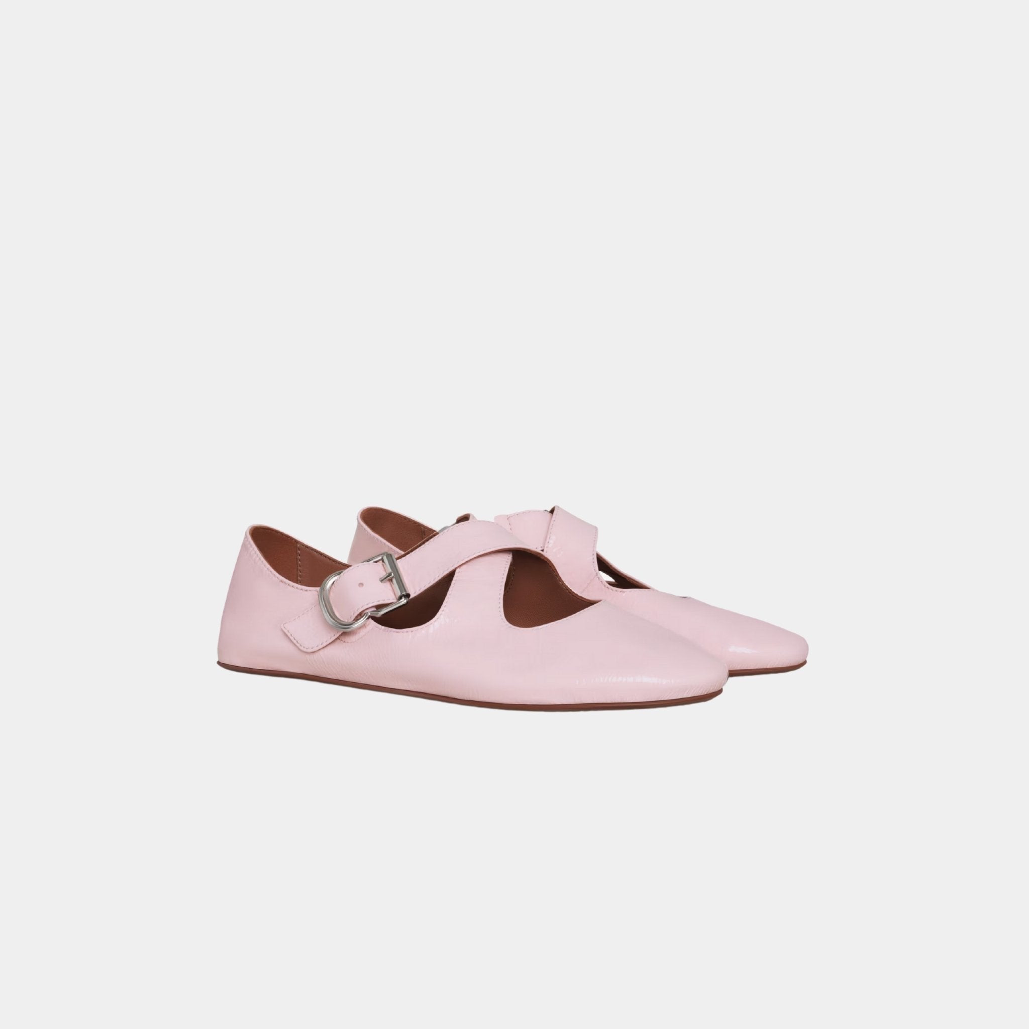 Alaia Criss Cross Ballerina Flats In Naplak, Pink, Front