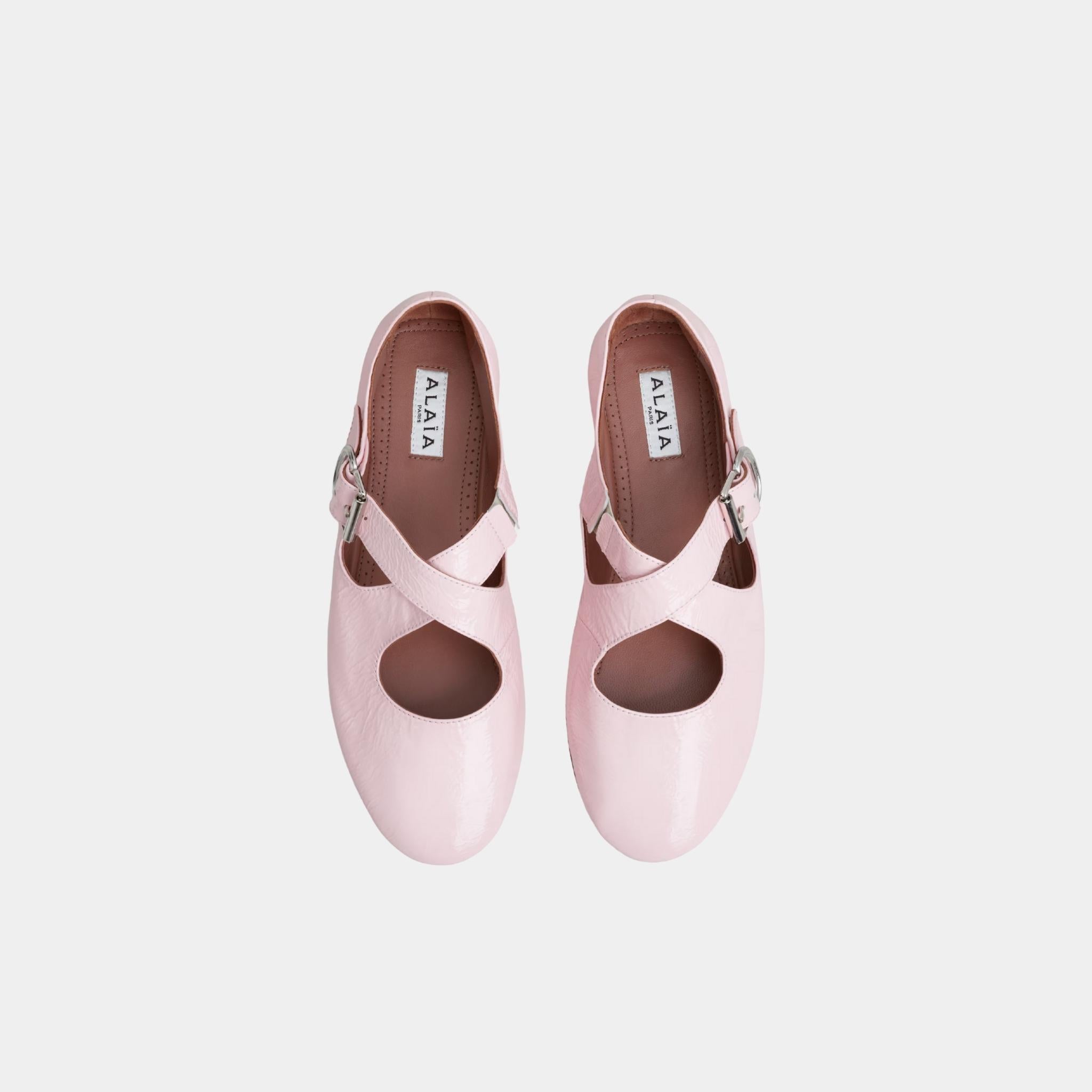 Alaia Criss Cross Ballerina Flats In Naplak, Pink, Top