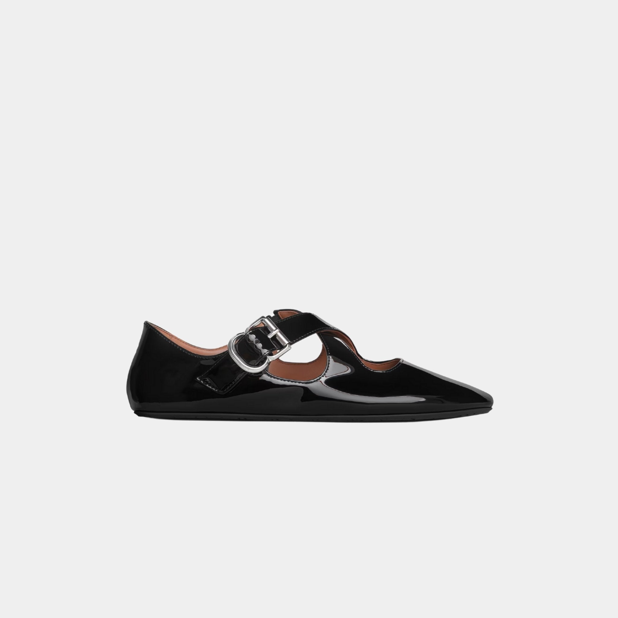 Alaia Criss Cross Ballet Flats In Patent Calfskin, Black, Side