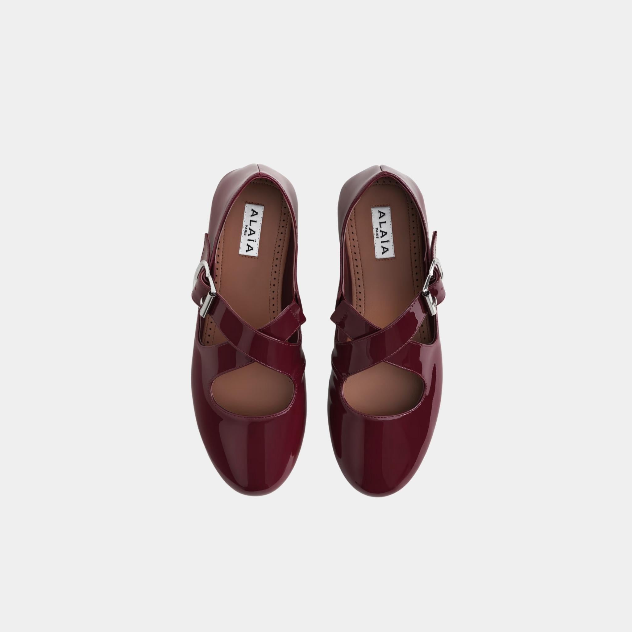 Alaia Criss Cross Ballet Flats In Patent Calfskin, Red, Top