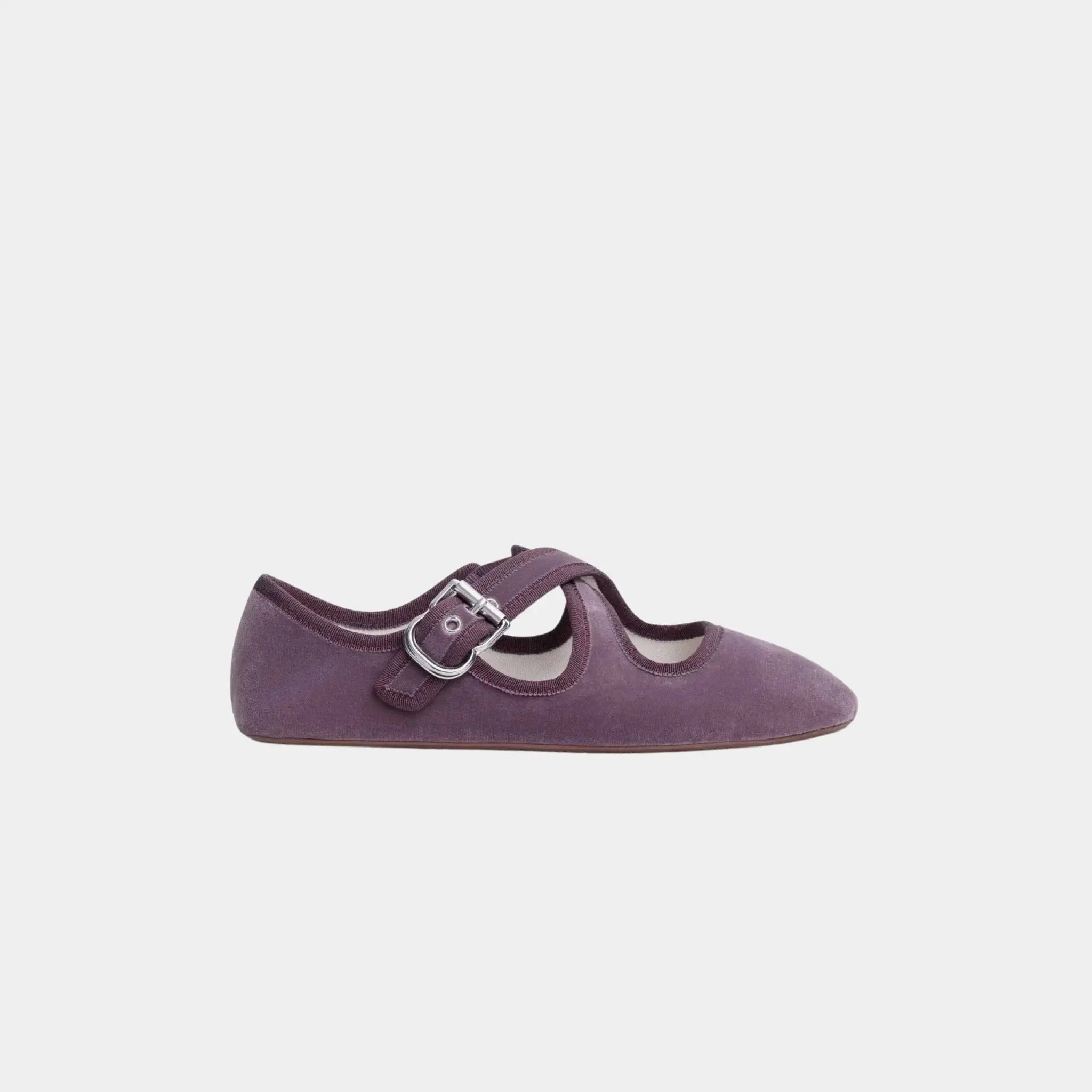 Alaia Criss Cross Ballet Flats in Velvet, Violet, Side