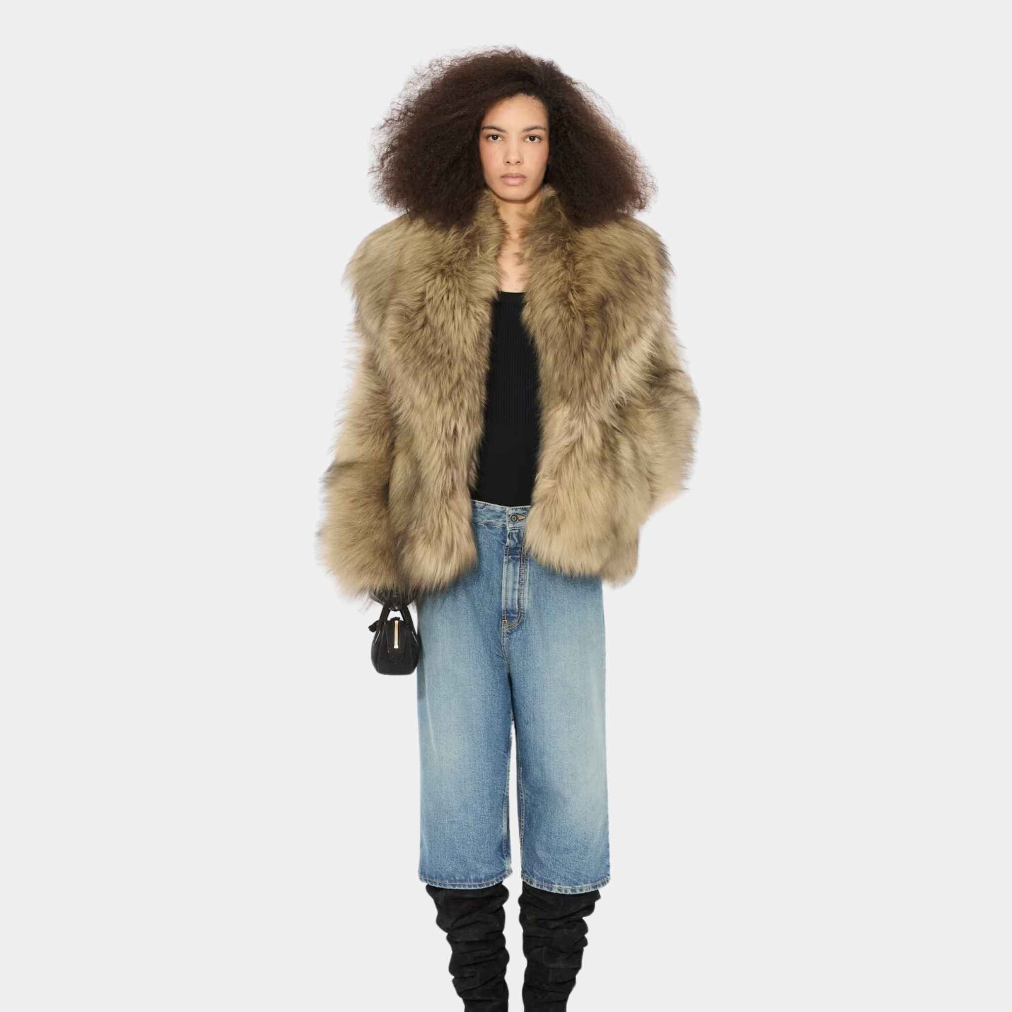 Alaia Denim Bermuda Shorts With Knitted Waistband, Blue Vintage, Model View