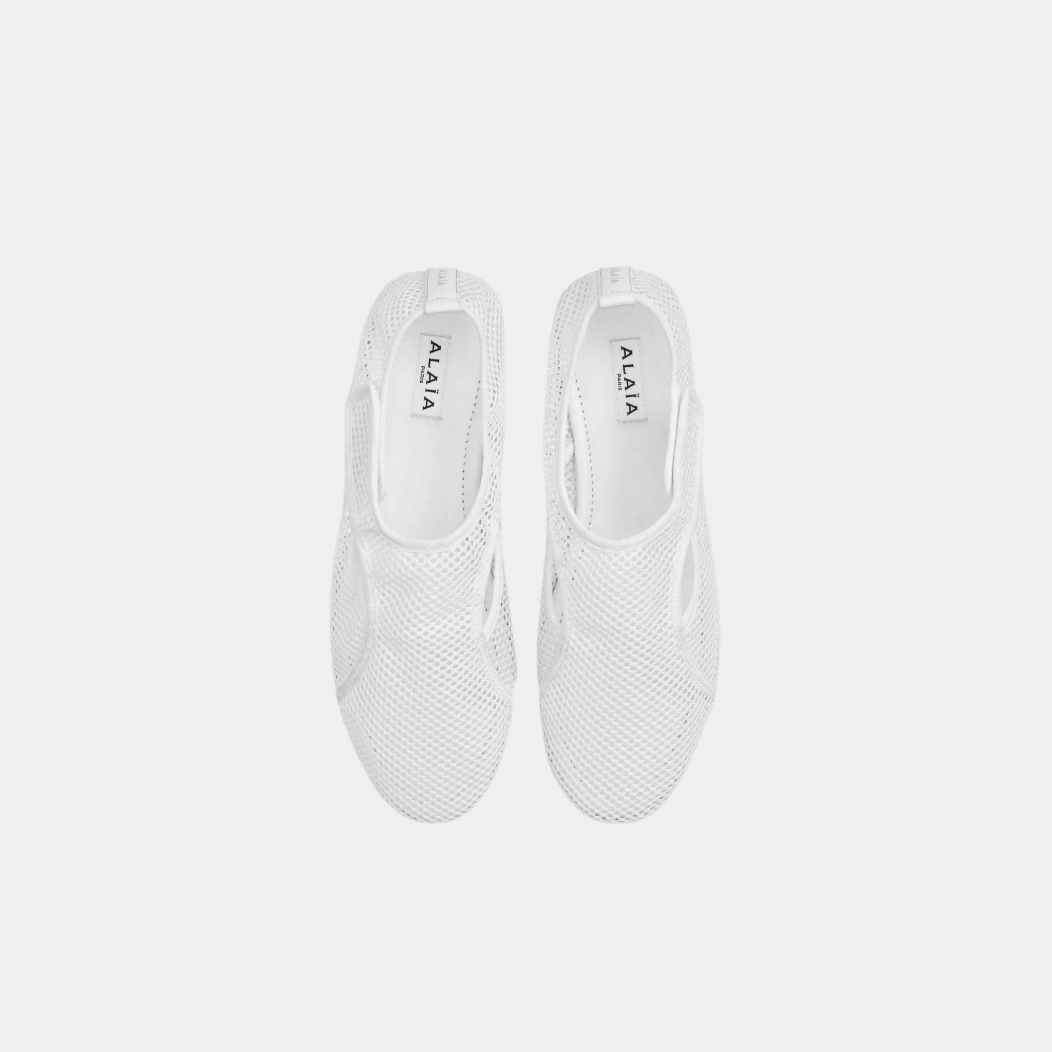 Alaia Fishnet Slippers, White, Top