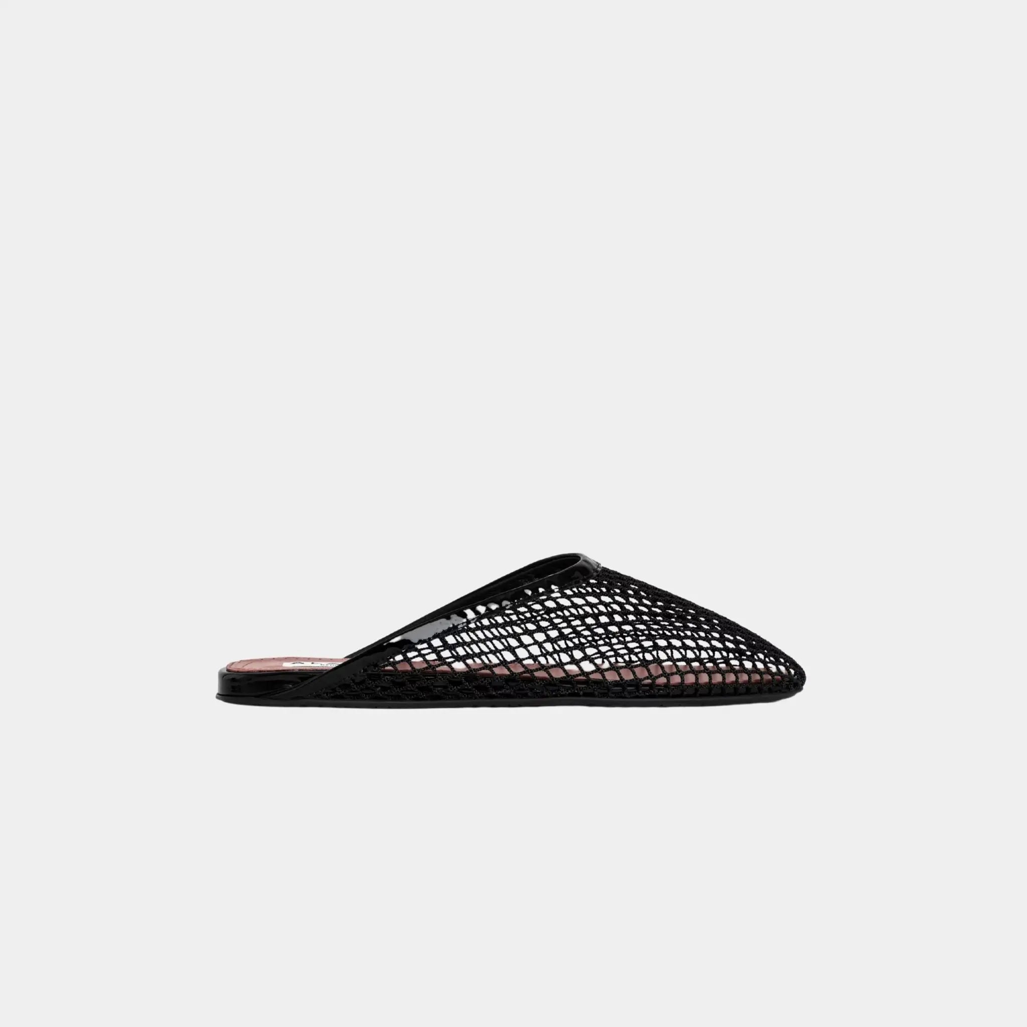 Alaia Flat Mules in Fishnet, Black, Side