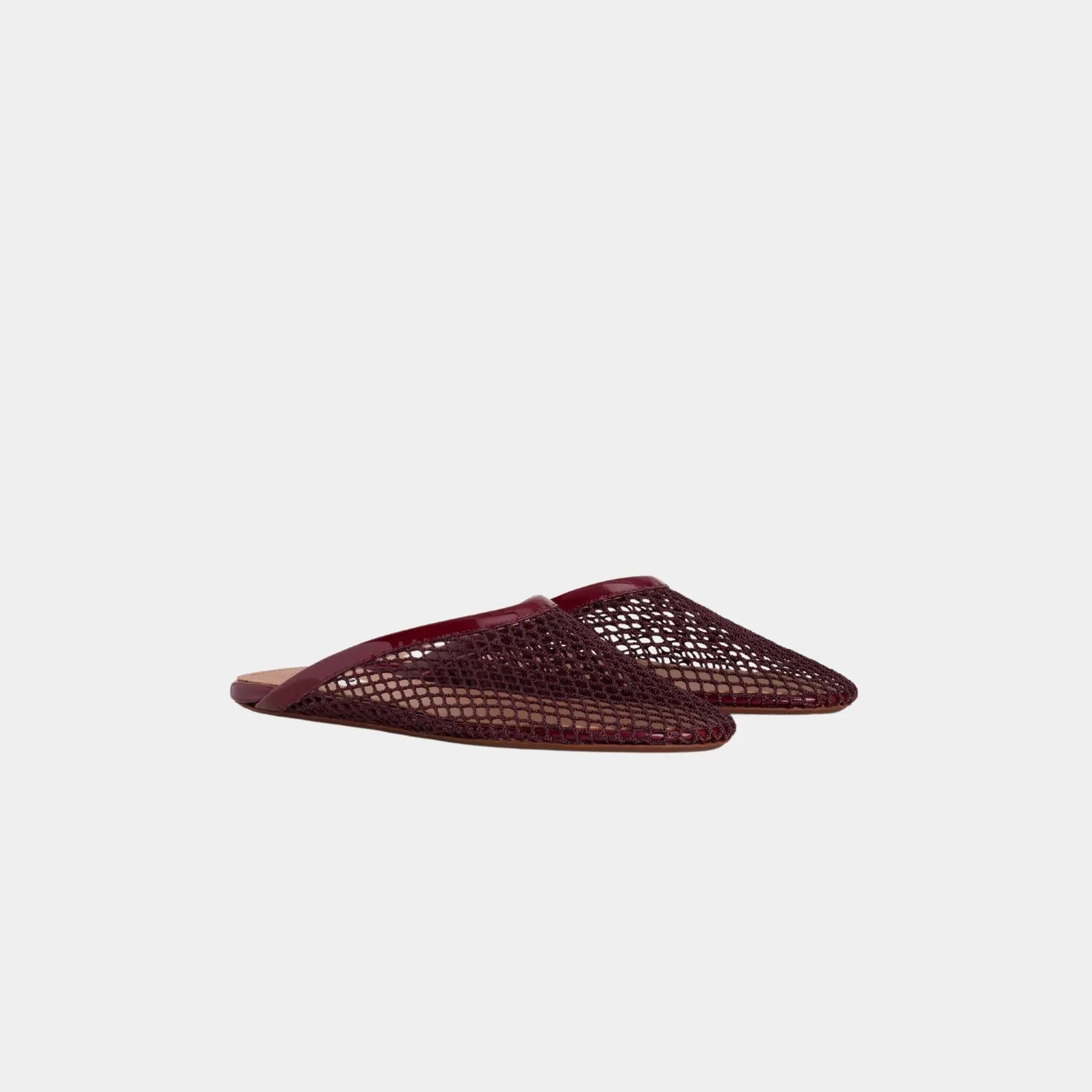 Alaia Flat Mules in Fishnet, Garnet Red, Front
