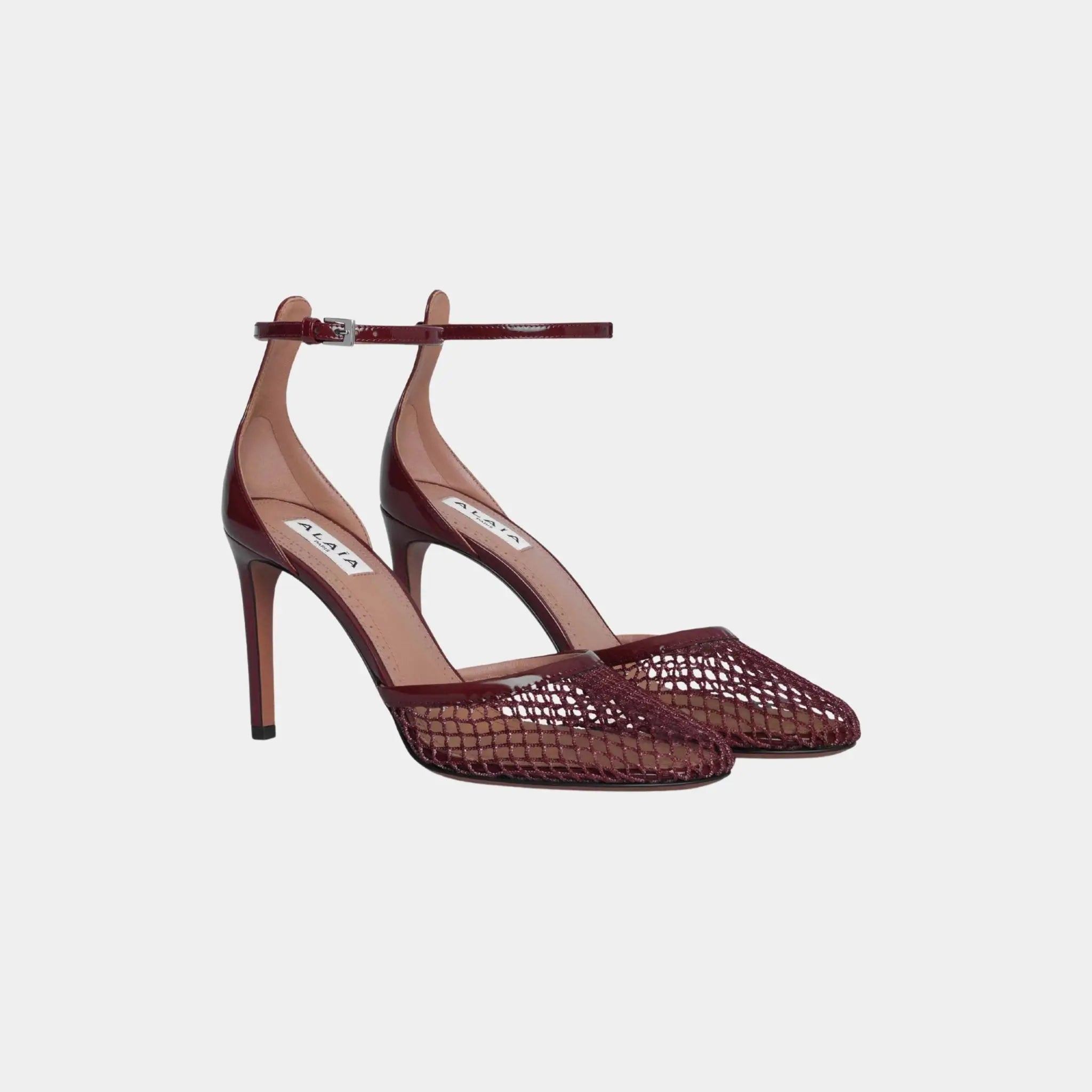 Alaia High Heel Fishnet Pumps, Garnet Red, Front