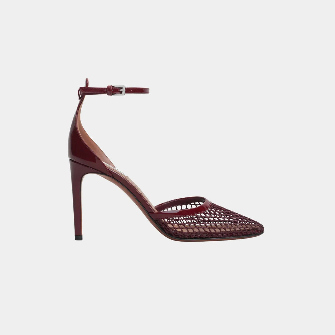 Alaia High Heel Fishnet Pumps, Garnet Red, Side