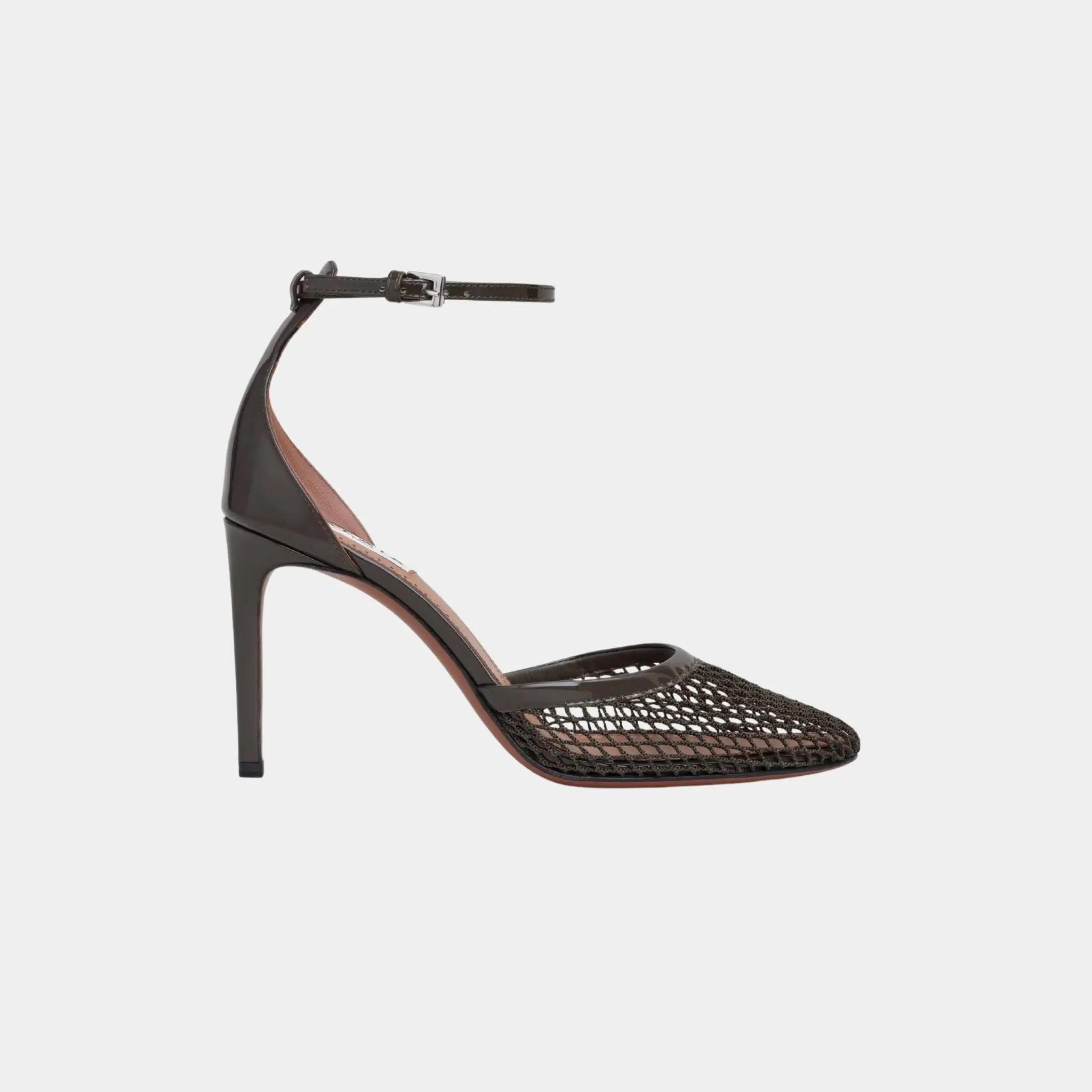 Alaia High Heel Fishnet Pumps, Khaki, Side