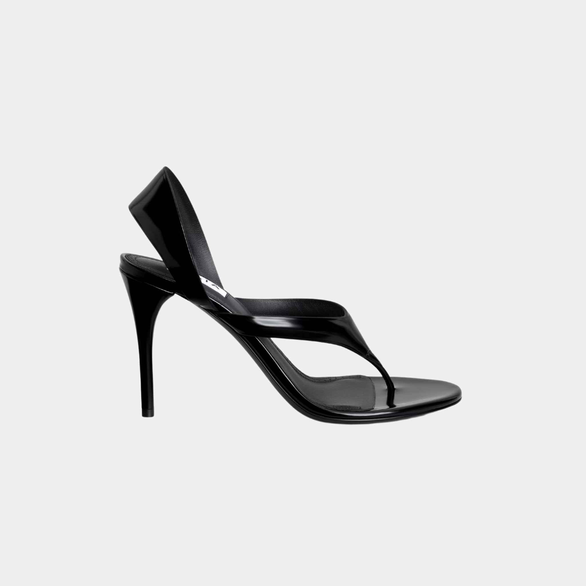 Alaia Infradito Calfskin Leather Sandals, Black, Side