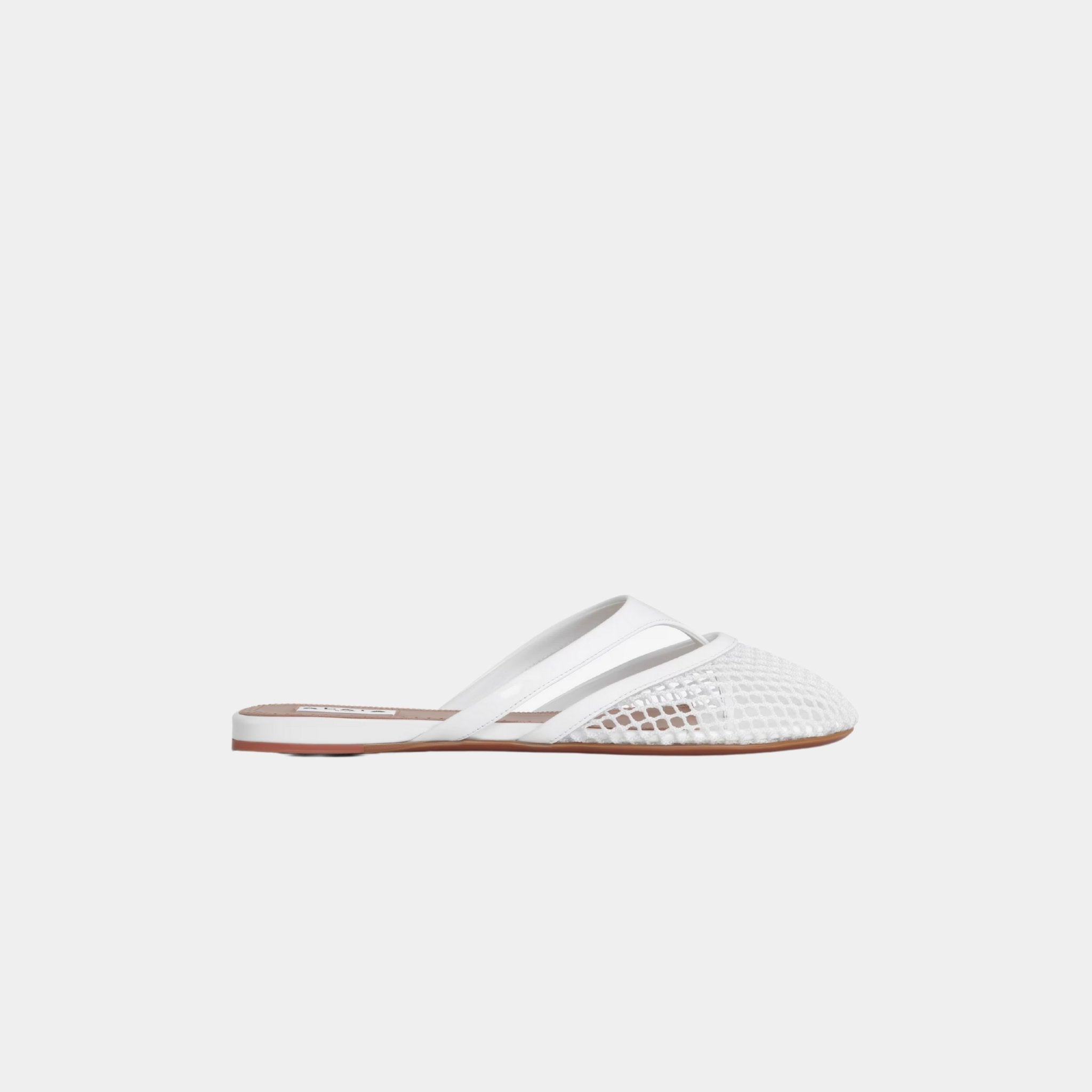 Alaia Infradito Flat Mules In Fishnet And Patent Leather, White, Side