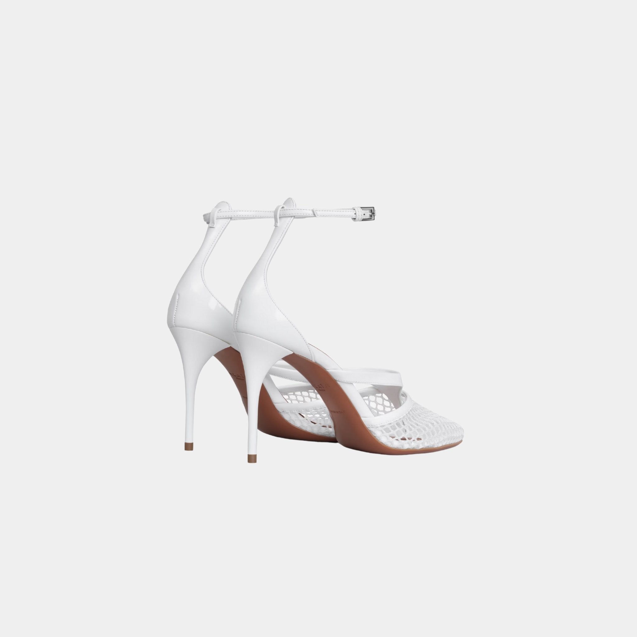 Alaia Infradito Sandals In Fishnet And Patent Leather, Optical White, Back