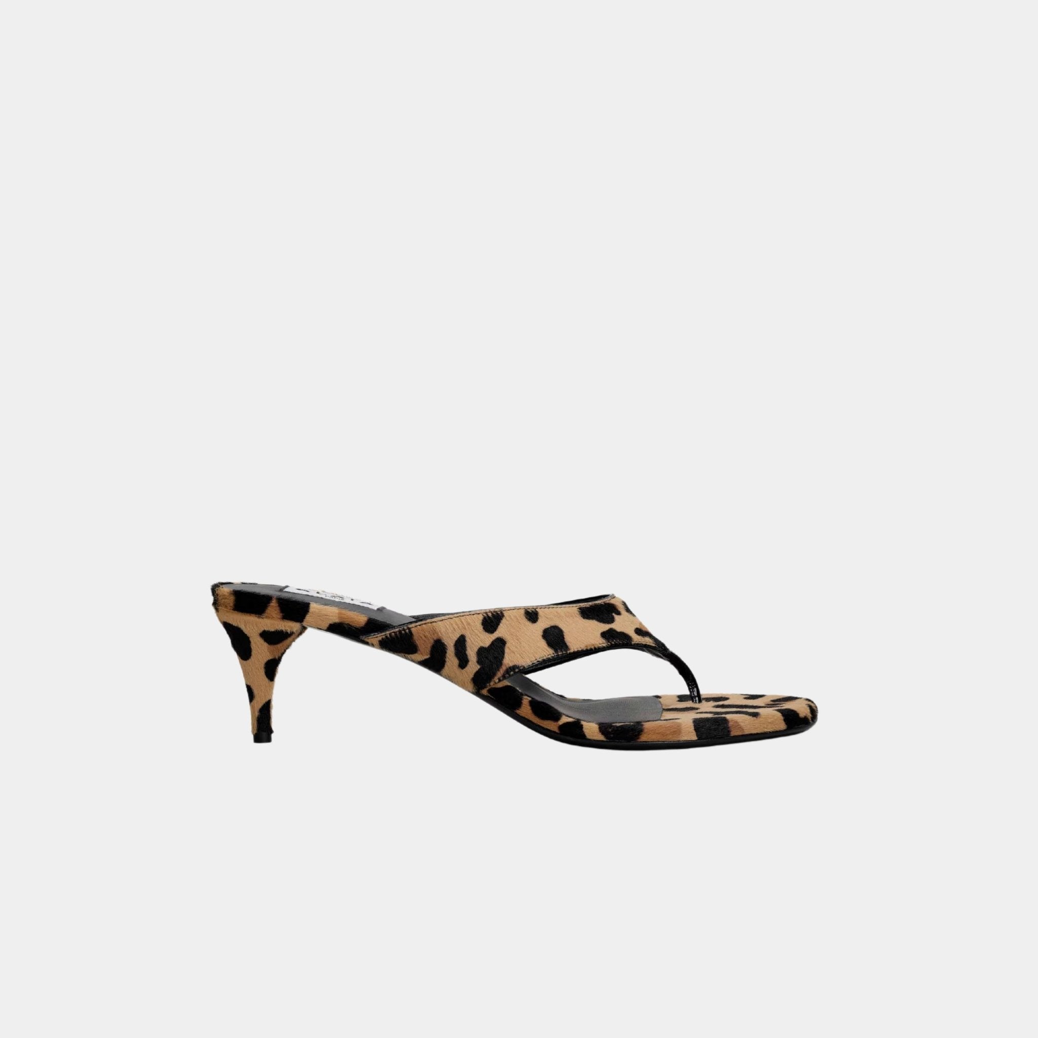 Alaia Infradito Thong Mules In Leopard Haircalf, Brown, Side