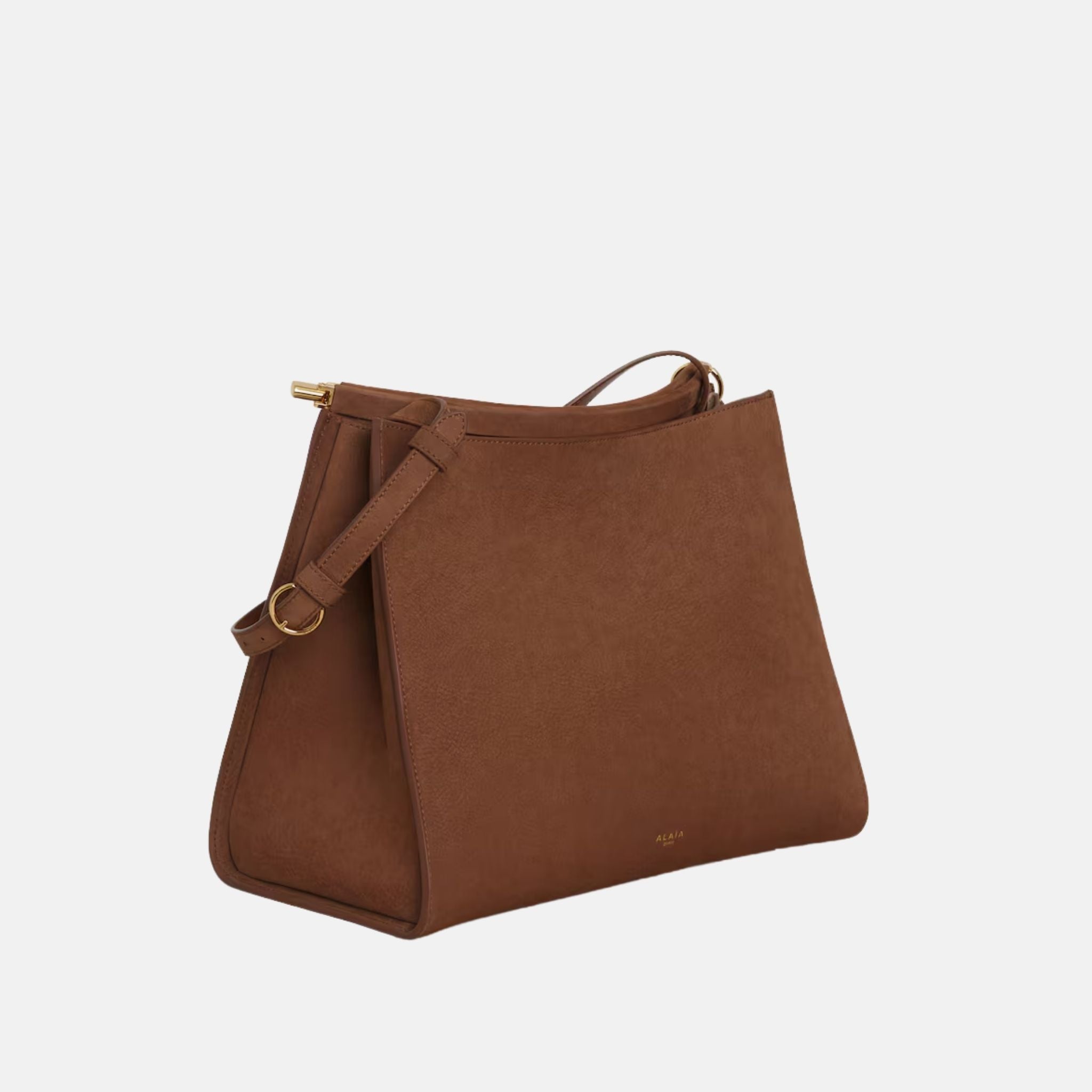 Alaia Le Click Medium Square Bag In Nubuck, Brown, Side