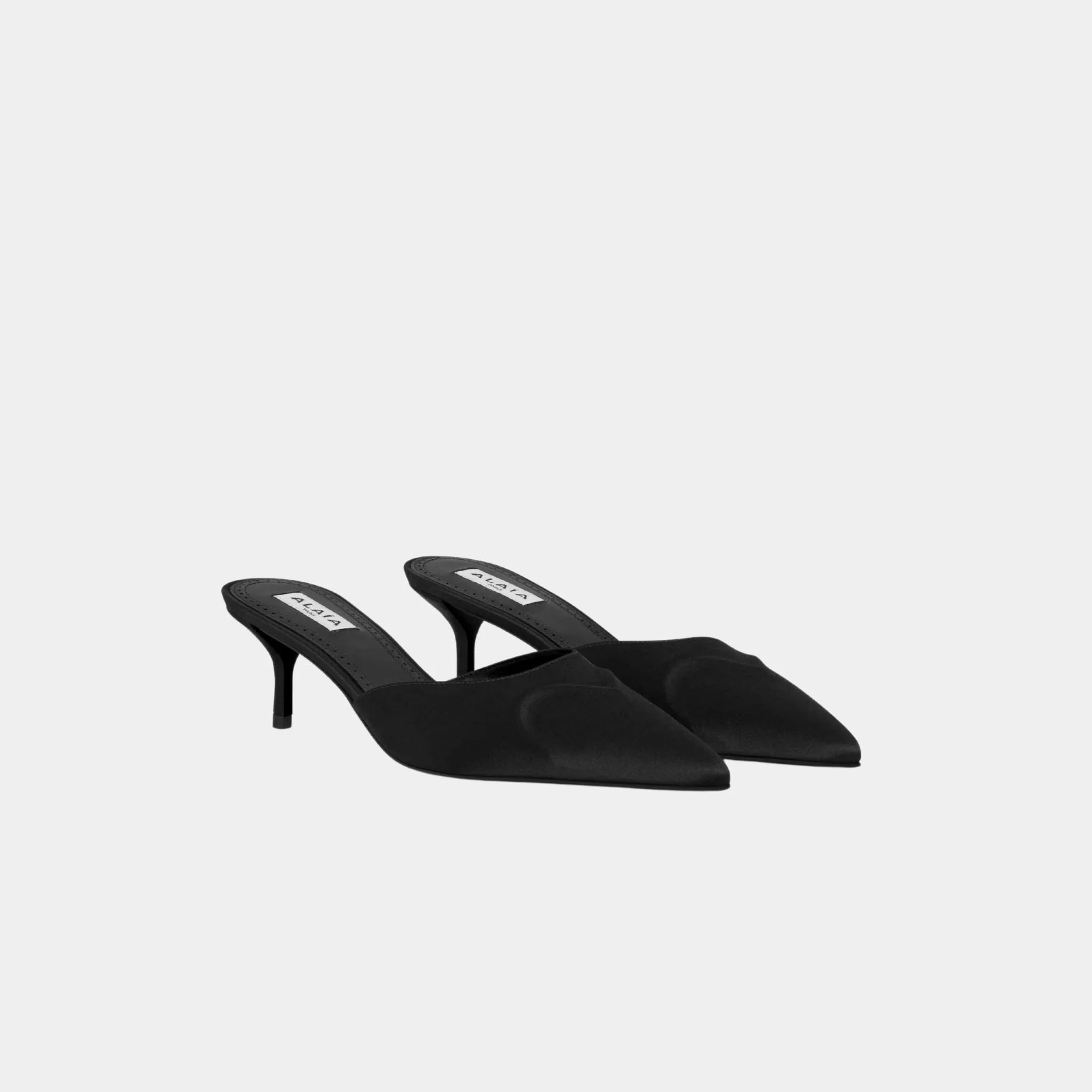 Alaia Le Coeur 3D Mules in Satin, Black, Front