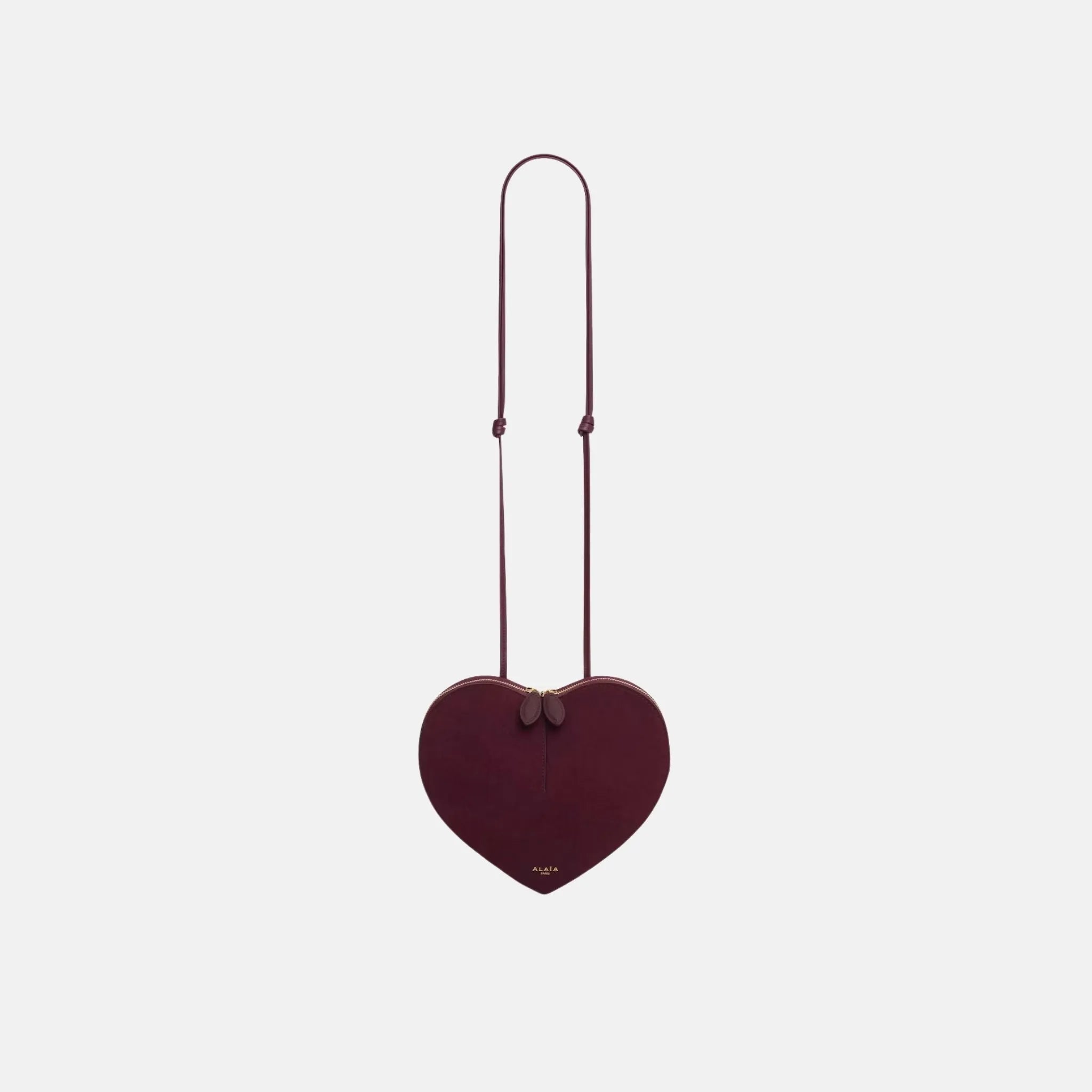 Alaia Le Coeur Bag in Bi Material Leather, Garnet Red, Front