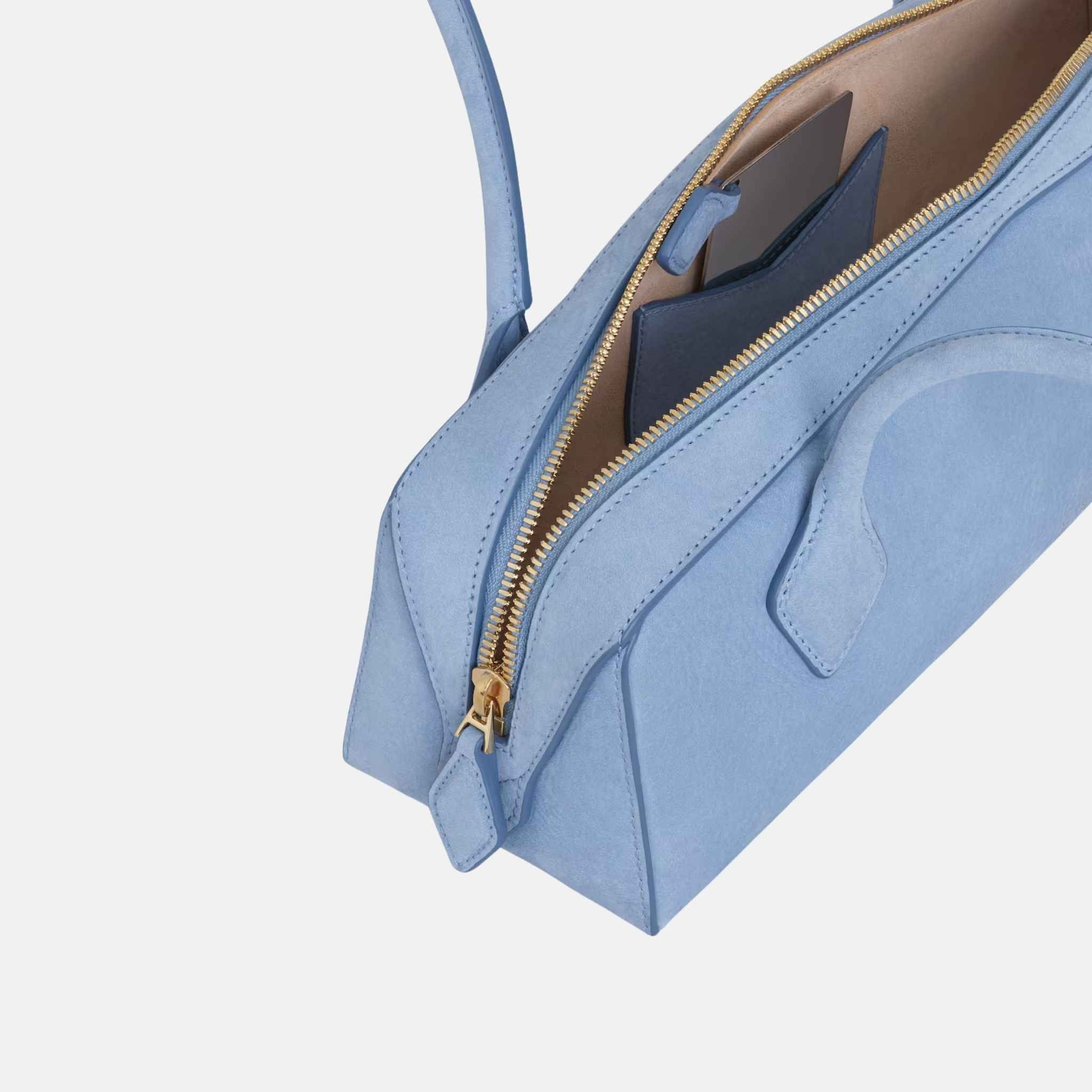 Alaia Le Teckel Medium Bag In Nubuck, Blue, Inside