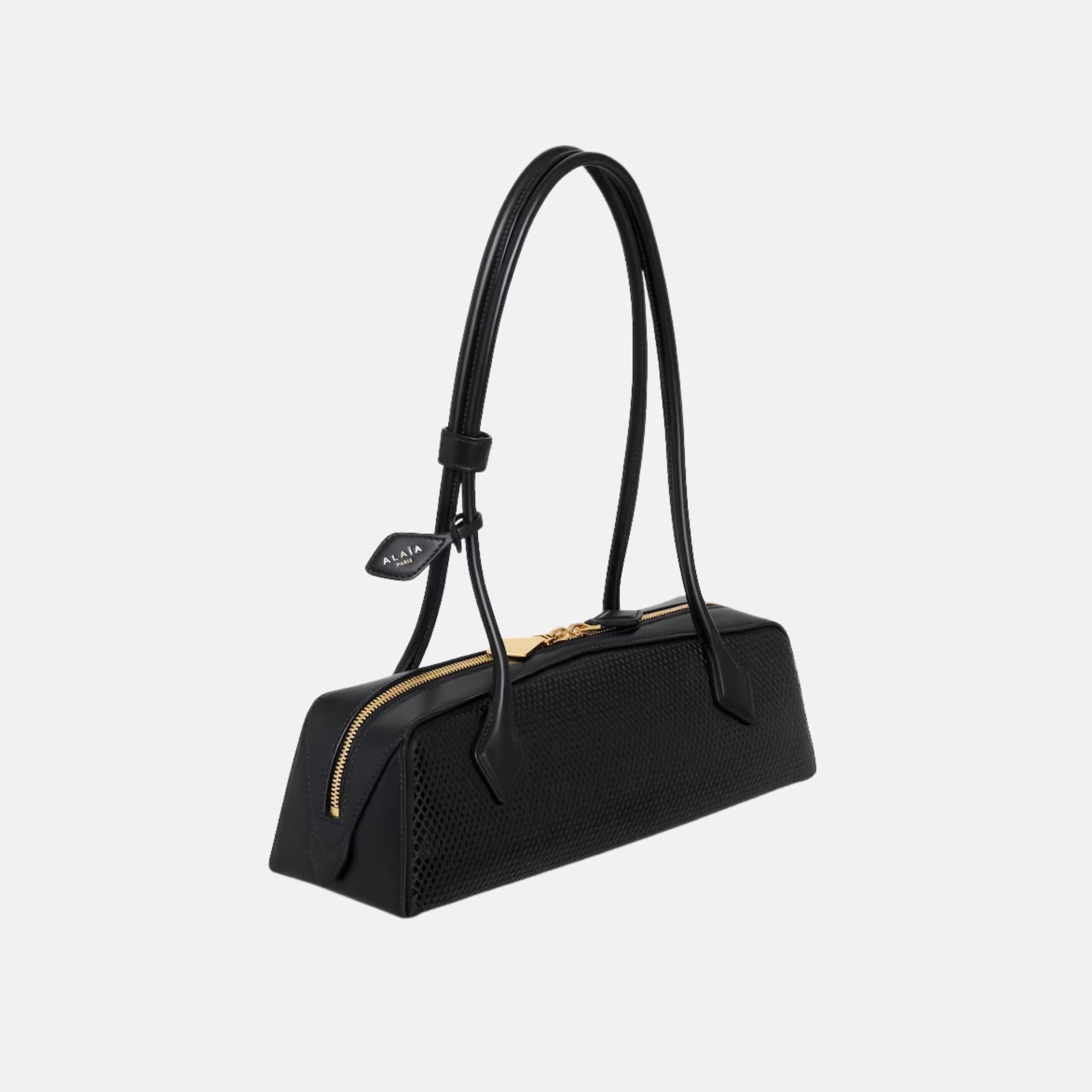 Alaia Le Teckel Medium Bag In Perforated Leather, Black, Side