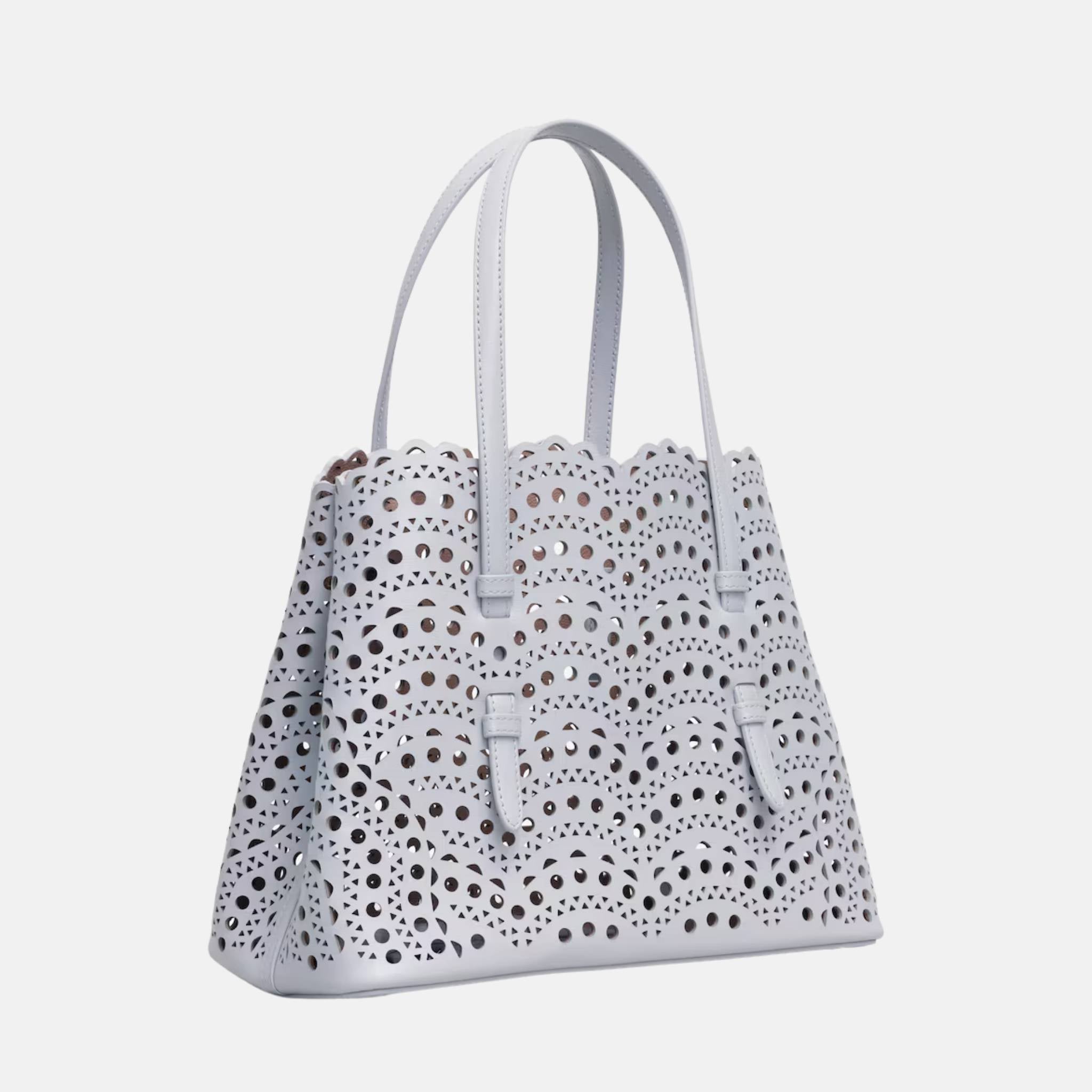 Alaia Mina 25 Bag In Vienne Wave Calfskin, Pearl, Side