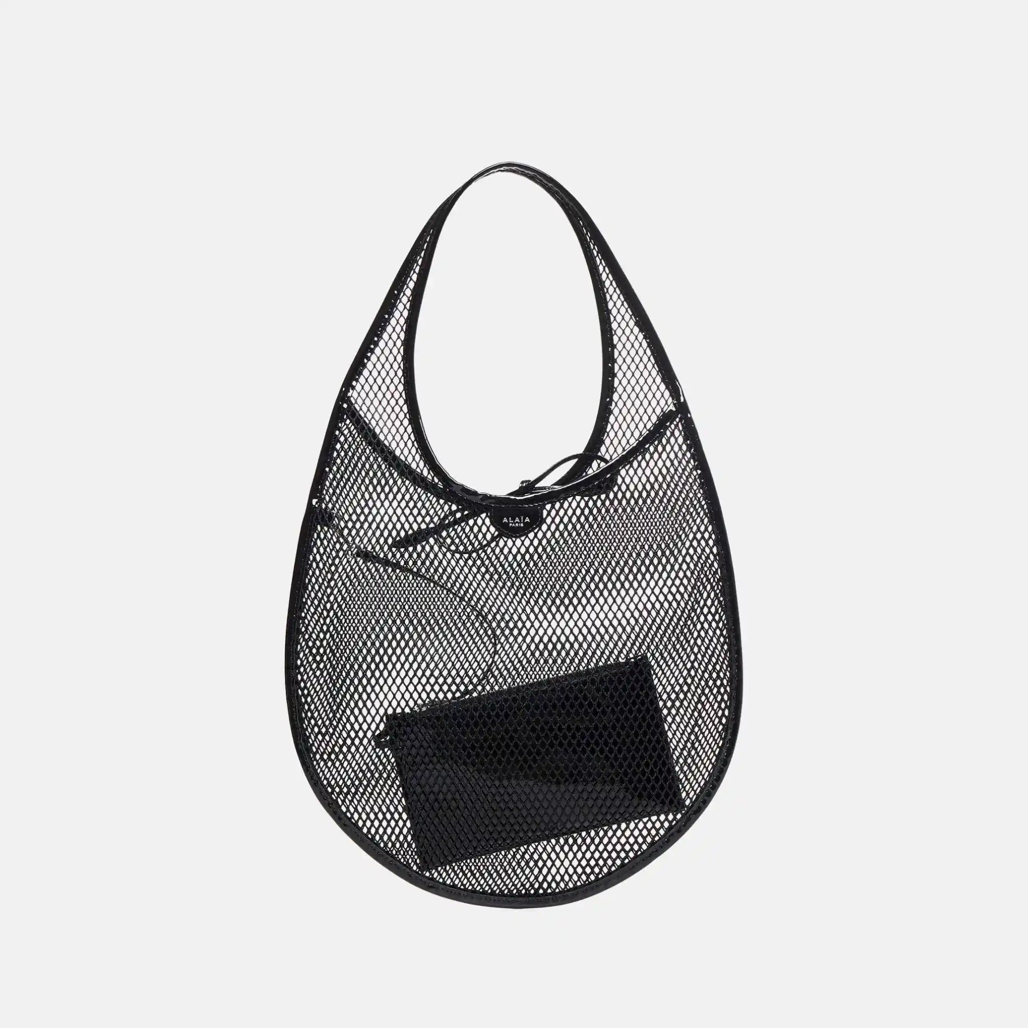 Alaia One Piece Medium Bag In Fishnet, Black, Front