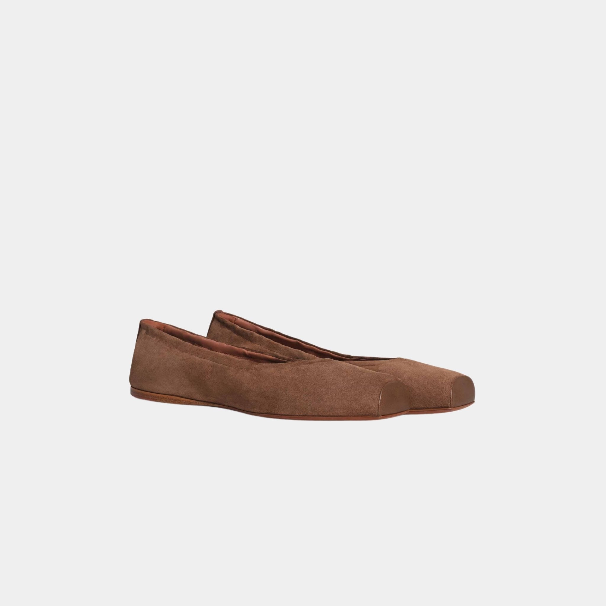 Alaia Square Toe Ballet Flats In Leather, Umber, Front